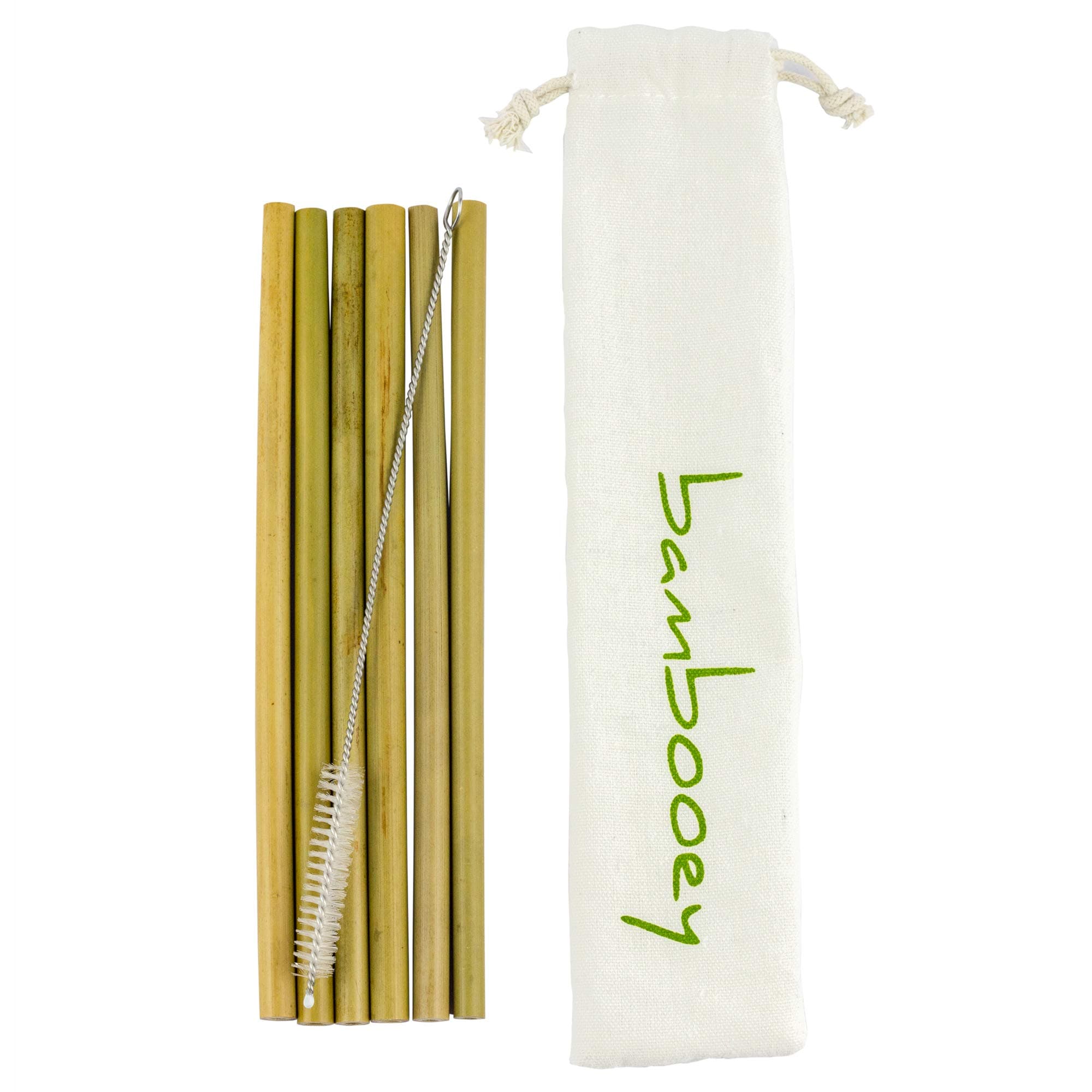 Pack of 6 Reusable and 100% Biodegradable Bamboo Drinking Straws by bambooey - Plastic Drinking Straw Alternative -Environmentally Friendly Drinking Straws, Straw Cleaning Brush Included