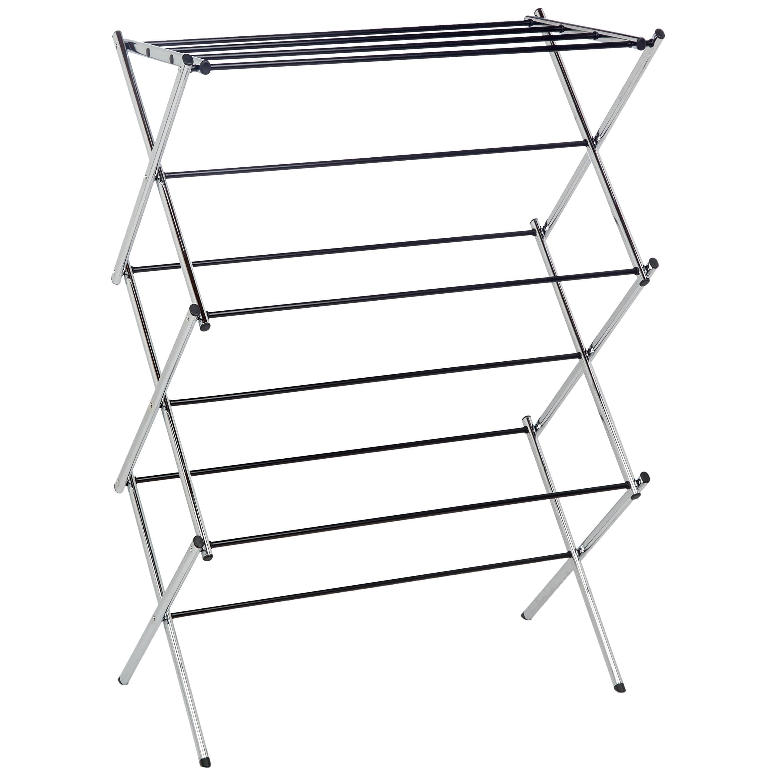 Amazon Basics Foldable Portable Metal Clothes Drying Rack for Indoor Air Drying, Energy Saving, 14.5 x 29.5 x 41.8 inches, Chrome Silver