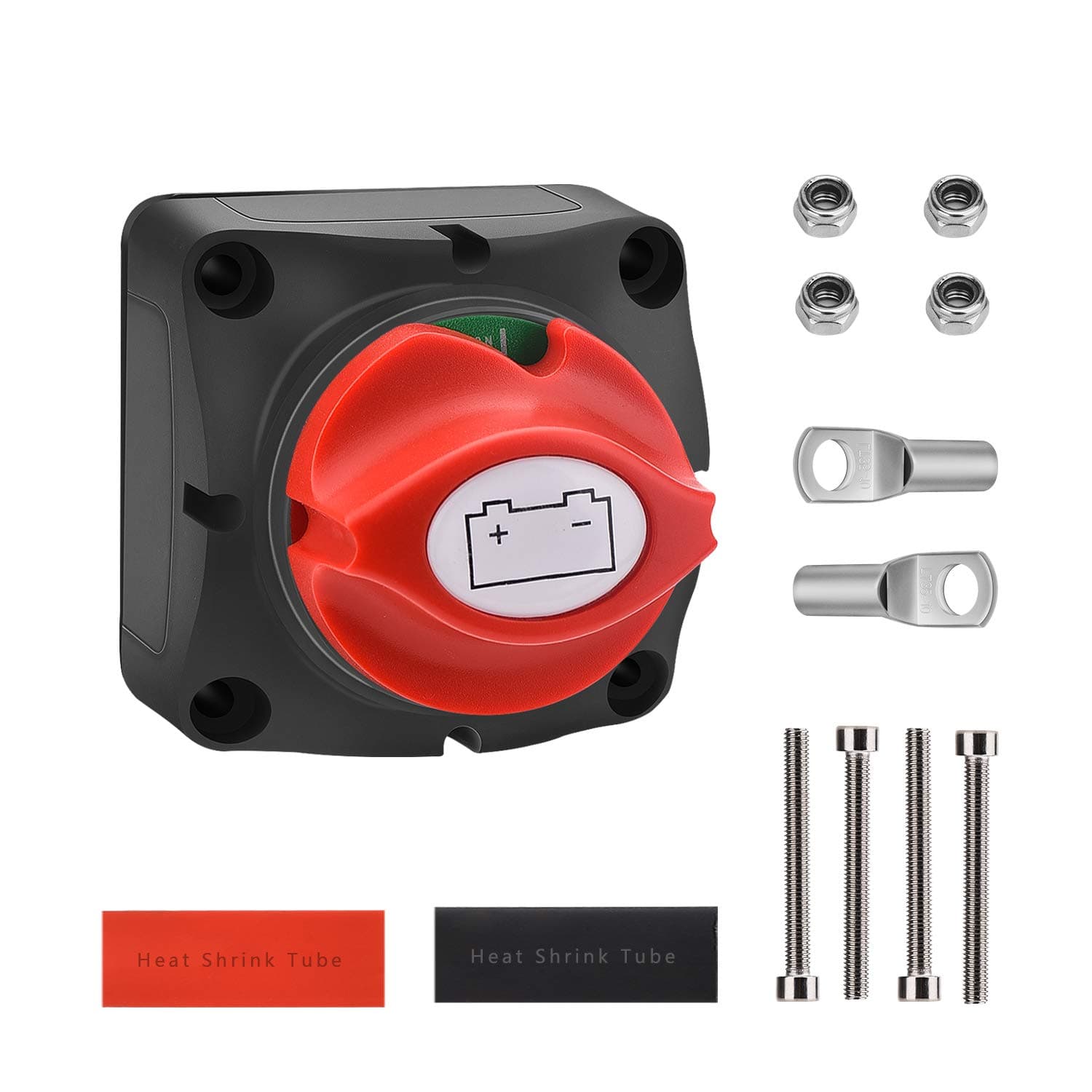 2-Position Battery Isolator Disconnect Switch for Car Camper RV and Marine Boat, 12-48V DC, 275 Amps Continuous, Comes with Copper Terminals and Shrink Tubes