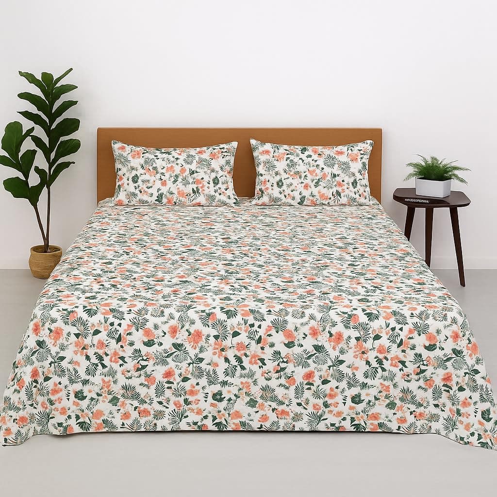 King Size Microfiber Bedsheet Set – Petal Dream Print | Ultra-Soft, Wrinkle-Free | 1 Flat Sheet (108x108 Inch) + 2 Pillow Covers