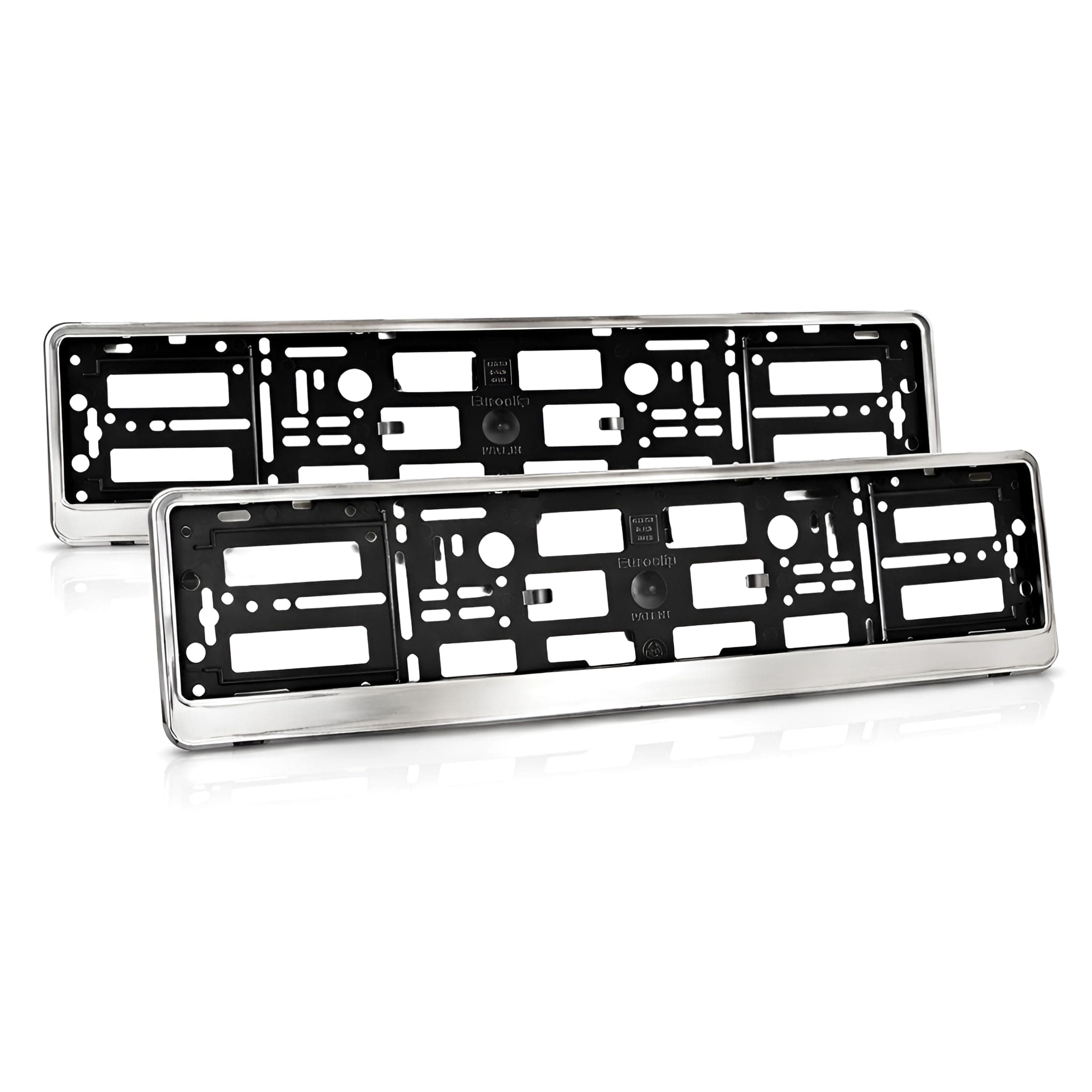 Chrome Number Plate Holders Set of 2 - Universal Fit Frames for UK 520 x 110 mm Front and Rear Registration Plate - Screw-Fit Replacement Surrounds for Car, Van, SUV, Trailer - Durable ABS Backing