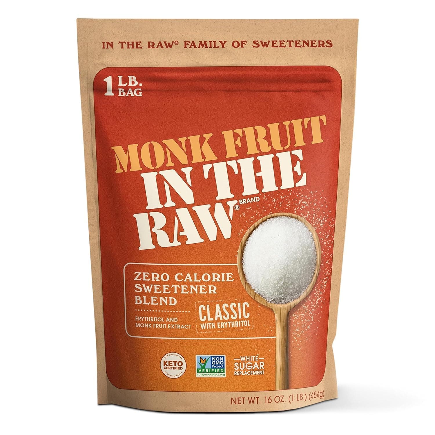MONK FRUIT IN THE RAW, 16 oz Baker's Bag, Pack of 1, Natural Monk Fruit Sweetener w/ Erythritol, Sugar-Free