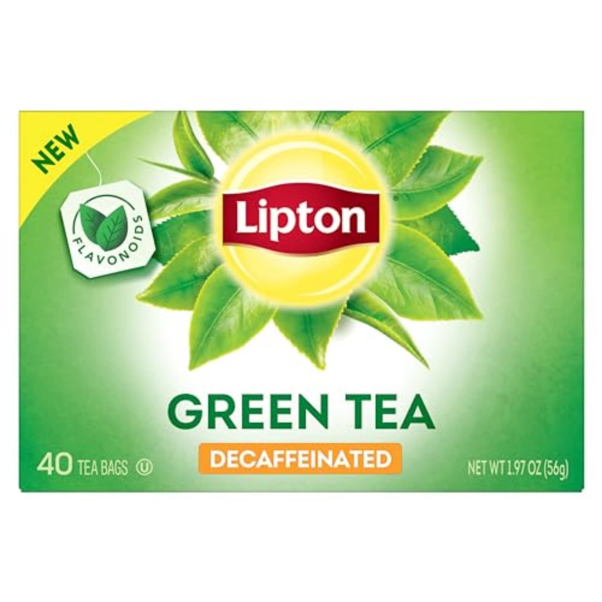 Lipton Decaffeinated Green Tea Bags, Unsweetened Tea Bags for Decaffeinated Hot Tea or Decaffeinated Iced Tea with Flavonoids, Total 40 Tea Bags