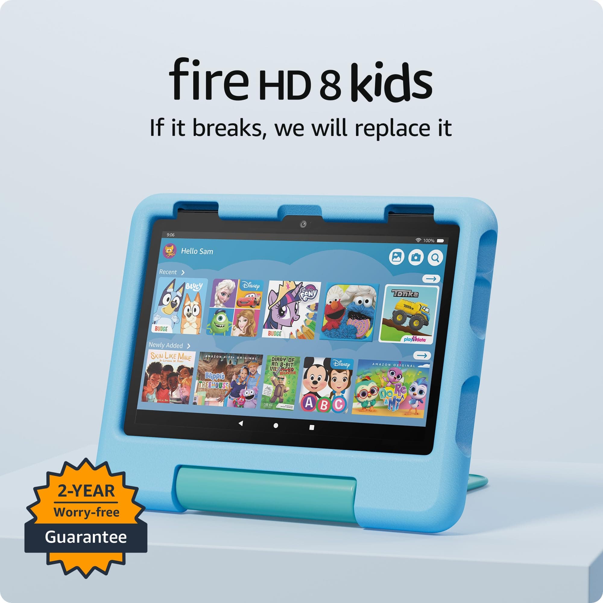 Amazon Fire HD 8 Kids tablet, ages 3-7 | 4GB memory, includes ad-free and exclusive content, parental controls and 13-hr battery, 64GB, Blue, (2024 release)