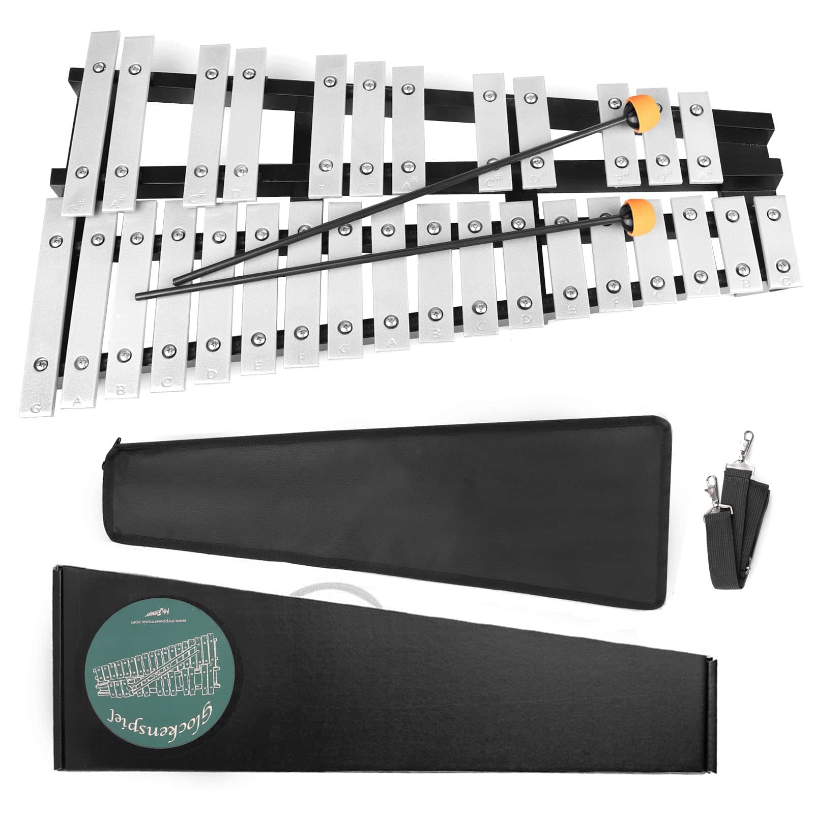 30 NOTES Foldable Glockenspiel Xylophone Vibraphone Percussion Instrument Musical Instrument with Mallet, Mallet Mute Cover, Carrying Bag, Carrying Box