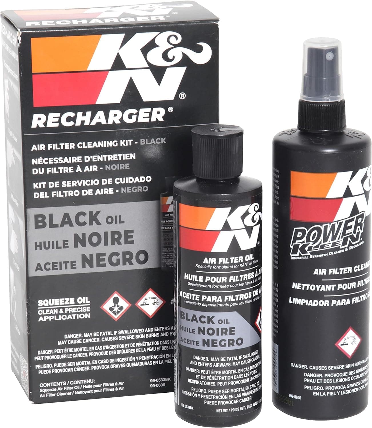 K&N Air Filter Cleaning Kit: Squeeze Bottle Filter Cleaner and Black Oil Kit; Restores Engine Air Filter Performance; Service Kit-99-5050BK