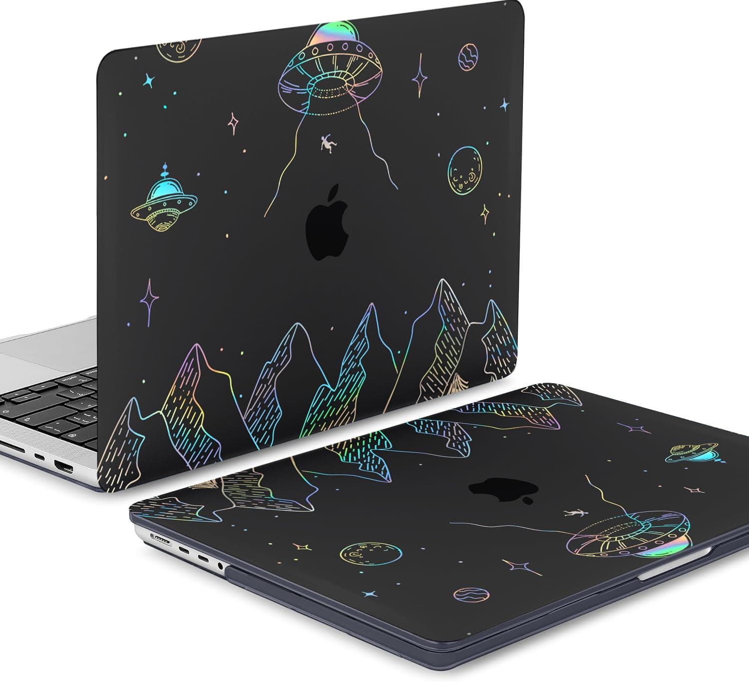 KEROM Clear Black Case for MacBook Pro 13 inch 2022-2016 M2 M1 A2338 A2289 A2251 A2159 A1989 A1706, MacBook Pro 13 inch Clear Case with Design, Plastic Hard Shell Case & Keyboard Cover, Planet