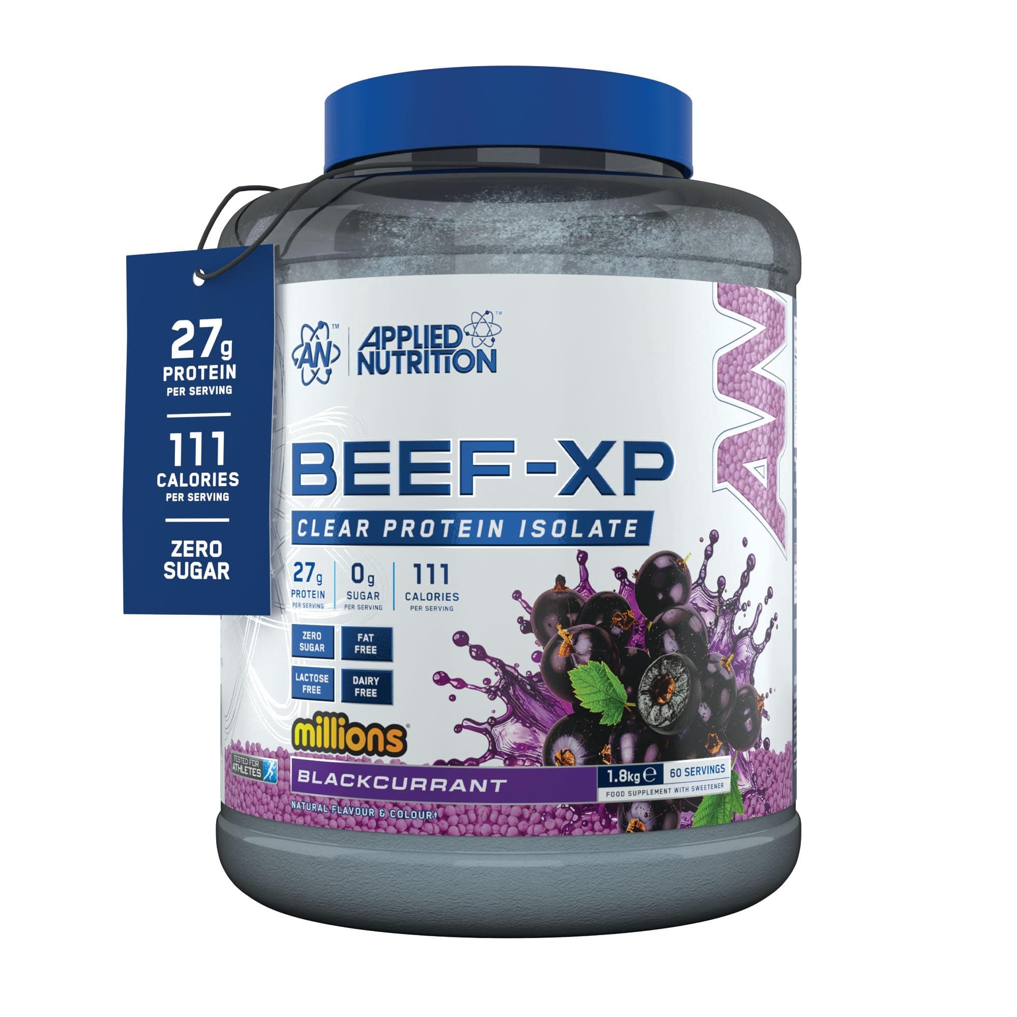 Applied Nutrition Beef XP - Clear Hydrolysed Protein Isolate, Fruit Juice Style, Dairy Free Beef Protein Powder, Lactose Free, Zero Sugar, Low Fat (1.8 Kg, Million Blackcurrant)