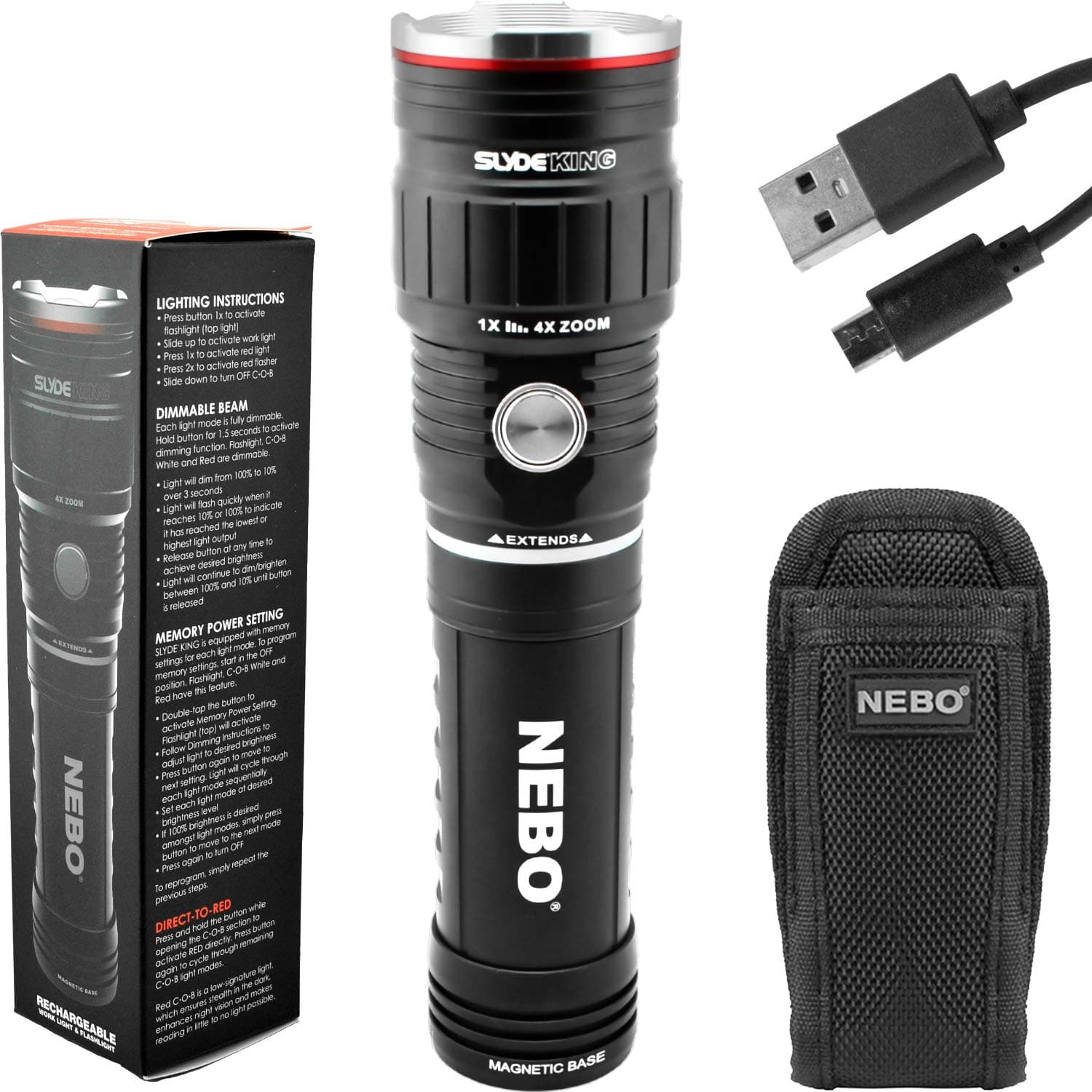 NEBO SLYDE King 500 Lumen Rechargeable LED Flashlight Bundle with SLYDE Holster
