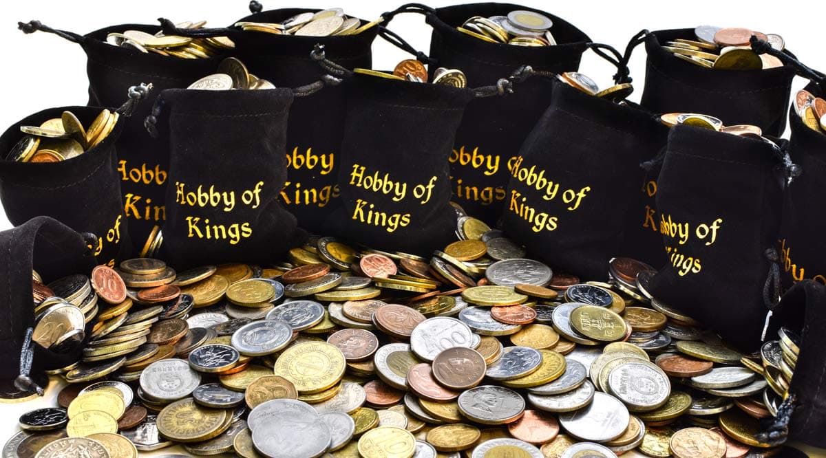 100 Different Coins From Many Countries Around The World Including A Coin Bag, Small Purse!
