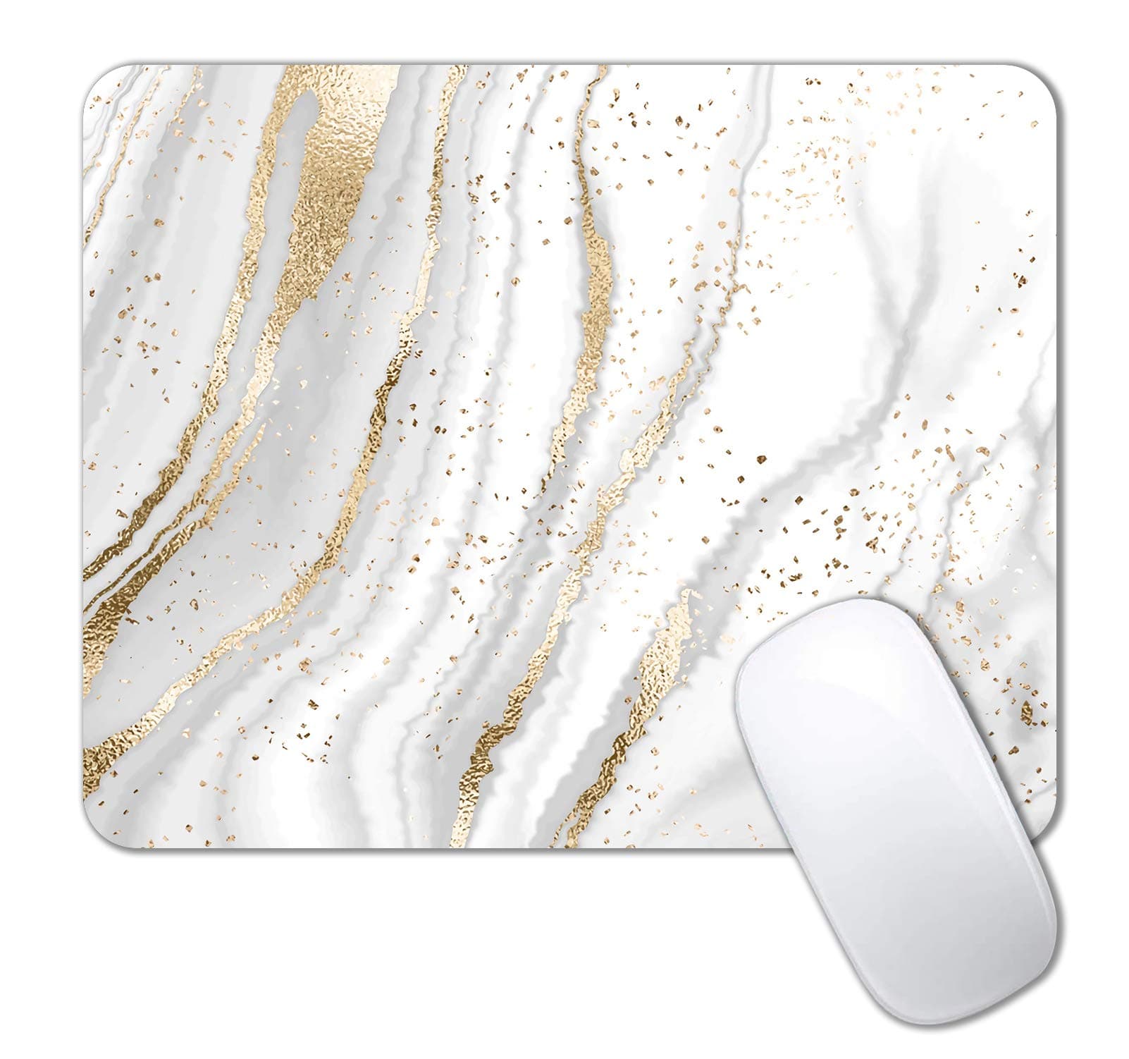 IMAYONDIA Mouse Pad, Abstract White Gold Marble Mouse Pad, Modern Marbling Mousepad, Custom Small Mouse Pads with Designs, Portable Office Non-Slip Rubber Base Wireless Mouse Pad for Laptop
