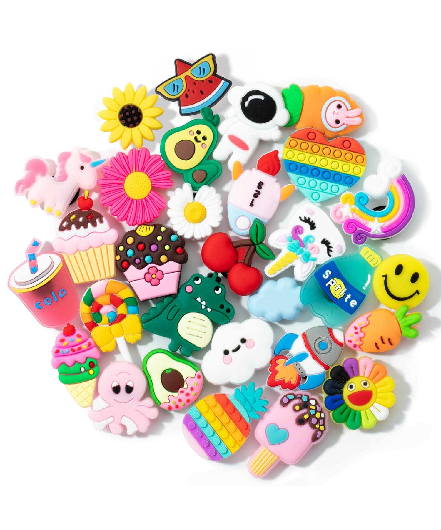 30 Pack PVC Random Cute Charms for Decoration, Bulk Pack