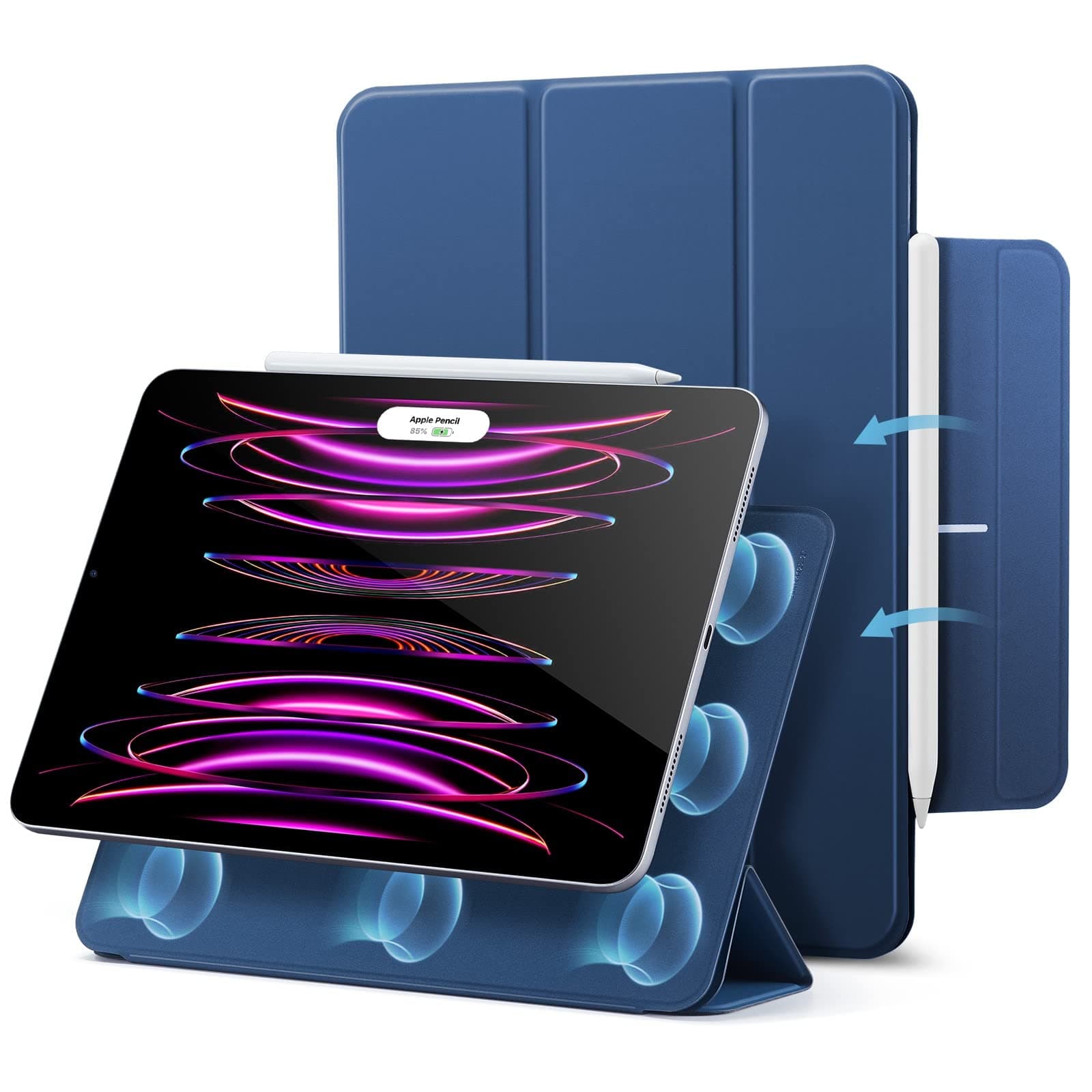for iPad Pro 12.9 Case (2022/2021/2020, 6th/5th/4th Gen), iPad Air 13 inch Case 2025/2024, Convenient Magnetic Attachment, 2-Way Stand, Full Pencil 2 Support, Rebound Magnetic Cover, Navy Blue