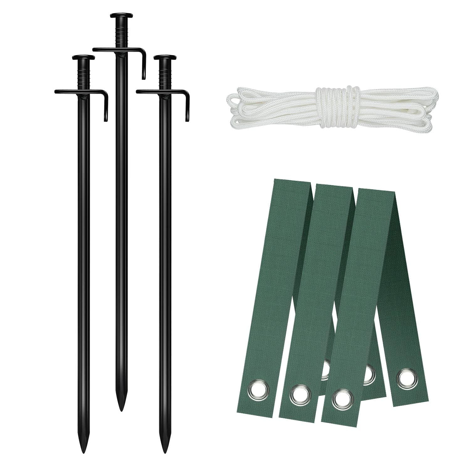 - Heavy Duty Steel Tree Stake Kits,Tree Staking and Supports Kits for Young Trees Against Bad Weather, Include 3 PCS Tree Straps for Staking, 3 PCS 11.8 Inch Tree Stakes and 31.2 Feet Rope for Anchoring