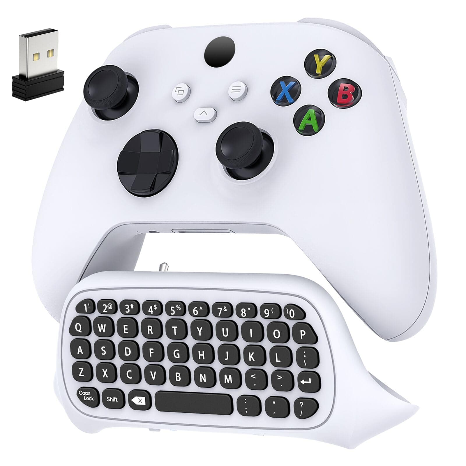 Controller Keyboard for Xbox Series X/S/One/One S,Wireless Chatpad Bluetooth Gaming Keypad with USB Receiver,Built-in Speaker,3.5mm Audio Jack Accessories for Xbox (Controller Not Included),White