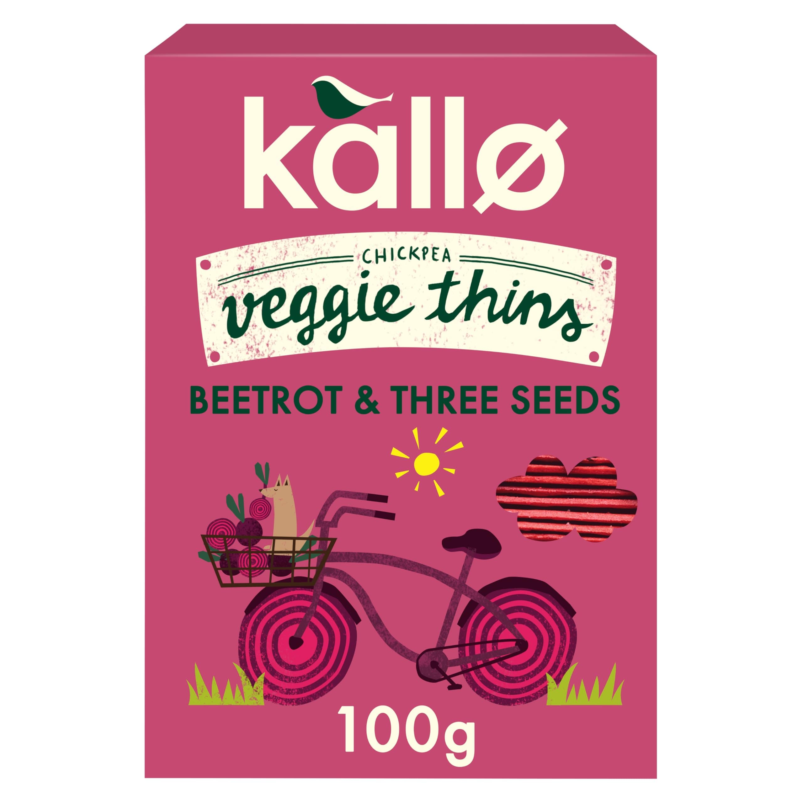 Kallo Beetroot & Three Seeds Veggie Thins Crackers | Healthy Snacks High Fibre, Plant Protein, Gluten Free & Baked | 100g Single Pack