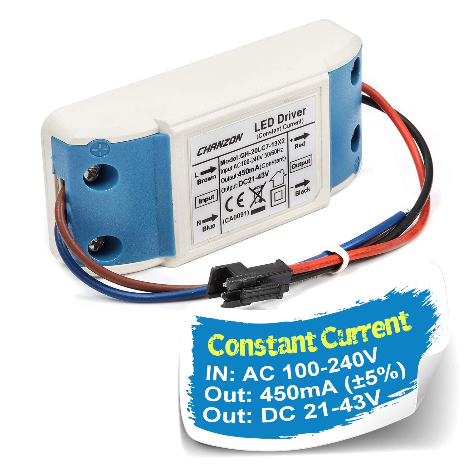 Chanzon LED Driver 450mA (Constant Current Output) 21V-43V (Input 100-240V AC-DC) (7-13) x2W Power Supply 450 mA Lighting Transformer Drivers for High Power COB Light Lamp Bulb (Plastic Case)