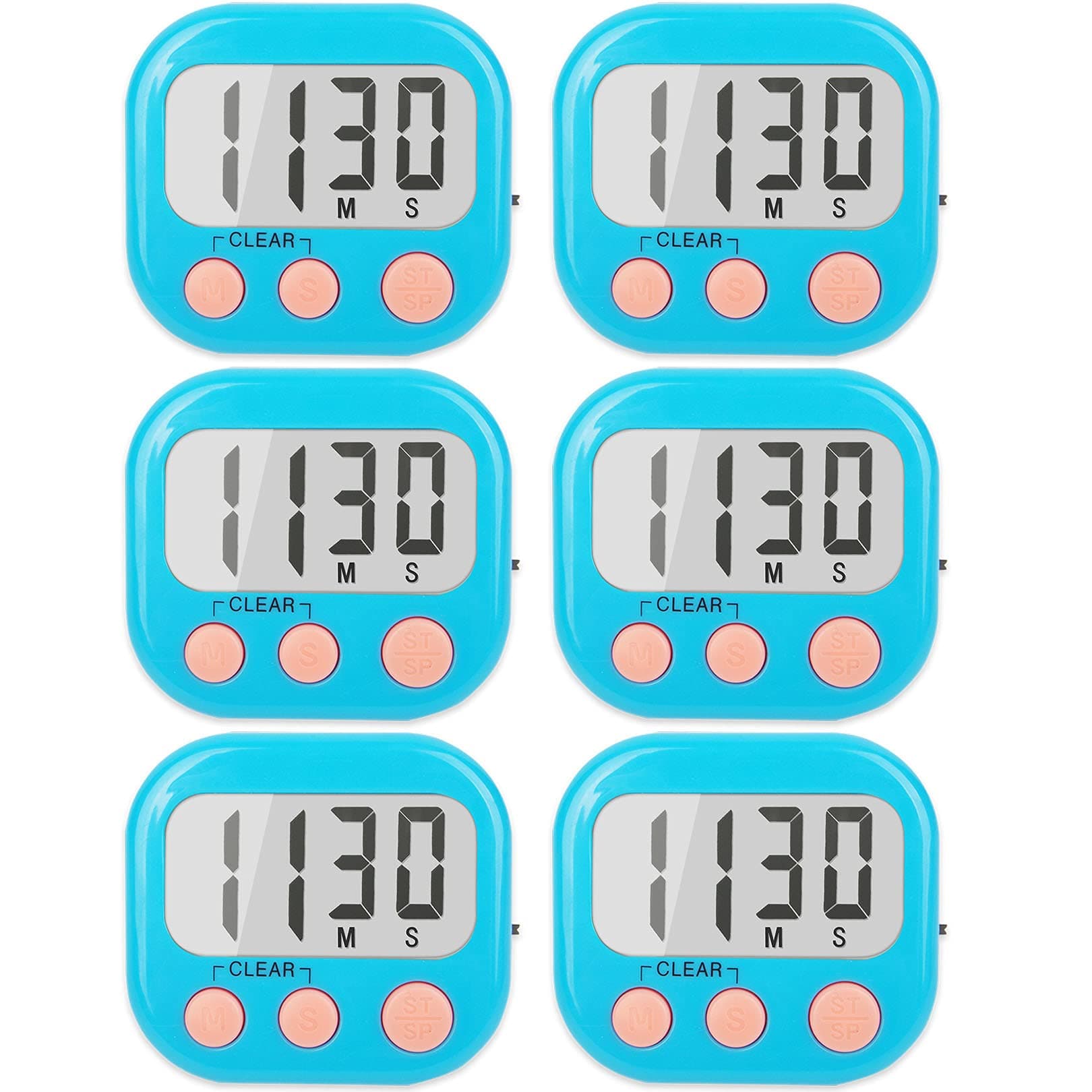 6 Pack Kitchen Timers Loud Ring Digital Timers for Cooking Magnetic Blue