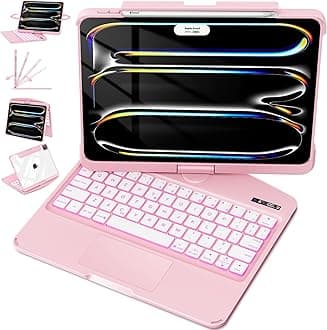 Lecsas iPad Pro 13-inch (M4, 2024) Keyboard Case โ 360ยฐ Rotatable Multi-Touch Trackpad, 7-Color Backlit Keyboard, Transparent Back, Pencil Holder, Type-C Charging โ Blush Pink (Solid)
