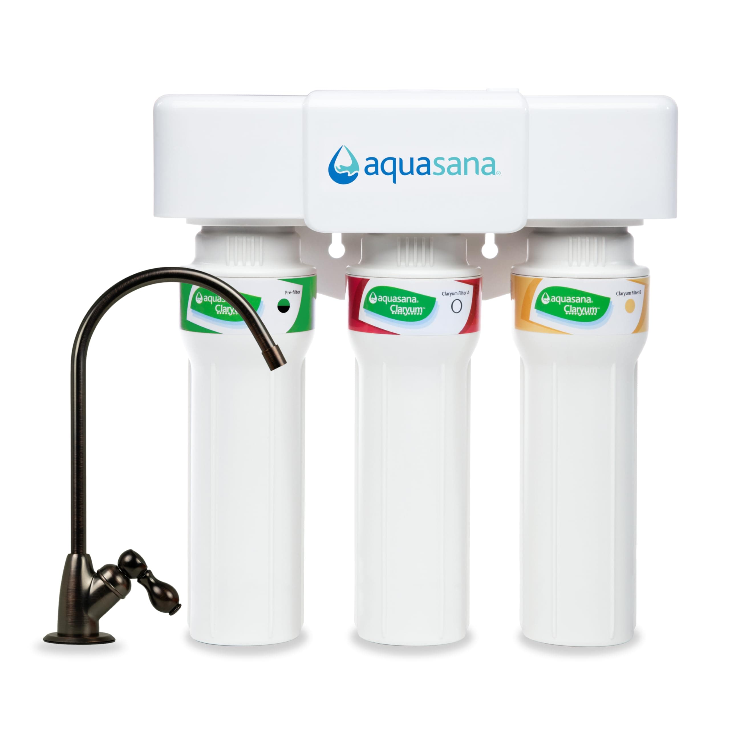 Under Sink Water Filter System - Reduces PFAS, Lead, & Chlorine in Drinking Water - Under Counter Claryum Filtration for Kitchen - 3-Stage Max Flow - Oil-Rubbed Bronze Faucet - AQ-5300+.62