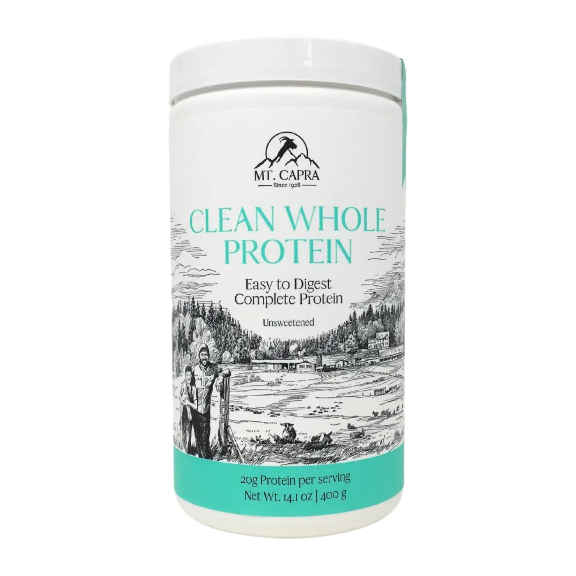 Mt. Capra Clean Whole Protein | Grass-Fed Goat Protein with Whey and Casein Protein | No Bloat, Build and Maintain Muscle, 20 g Protein per Serving, No Sweeteners | 13 Servings - 400 g