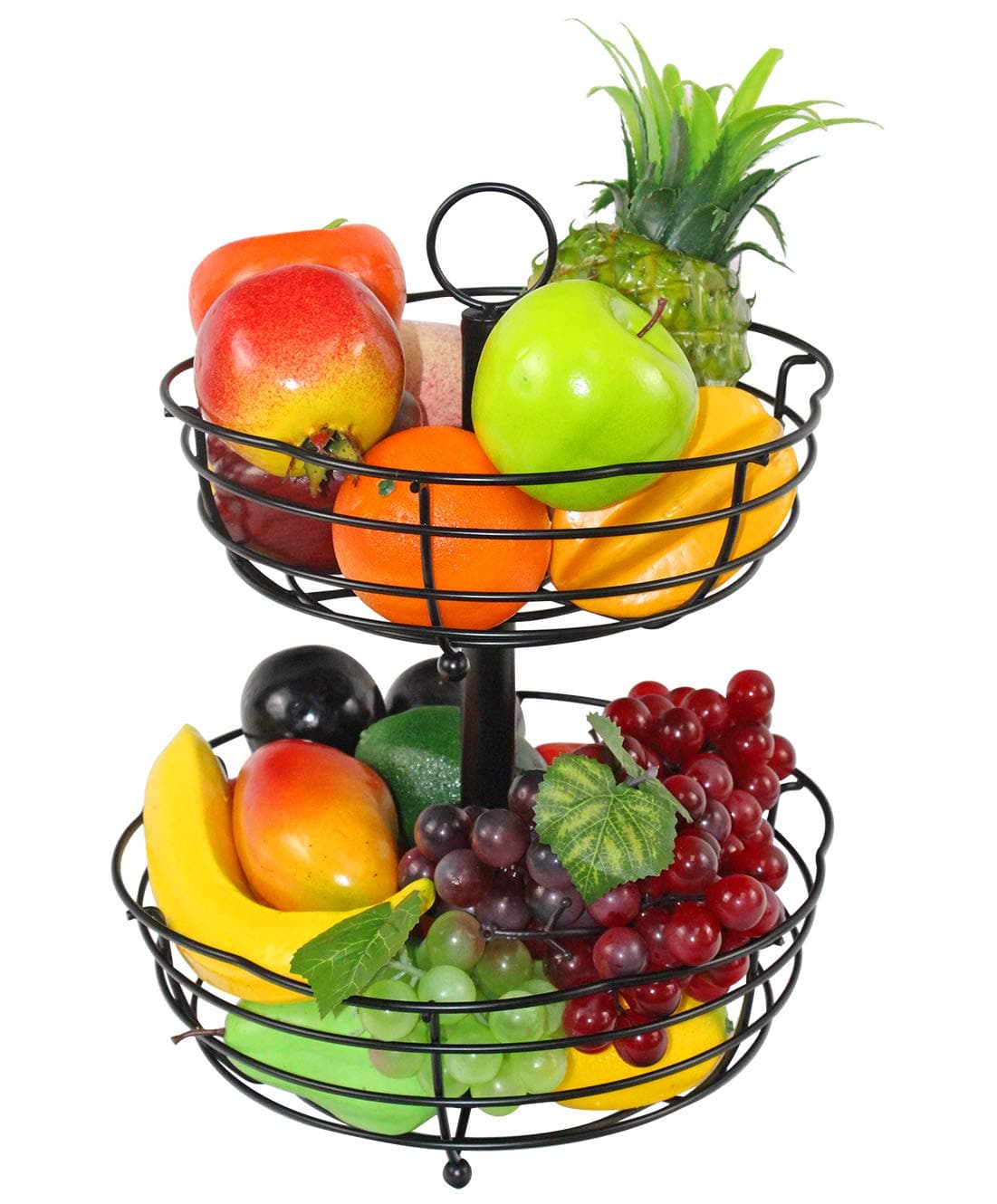 ESYLIFE 2 Tier Petal Shape Counter Fruit Bread Basket Assembled Fruit Bowl, Black