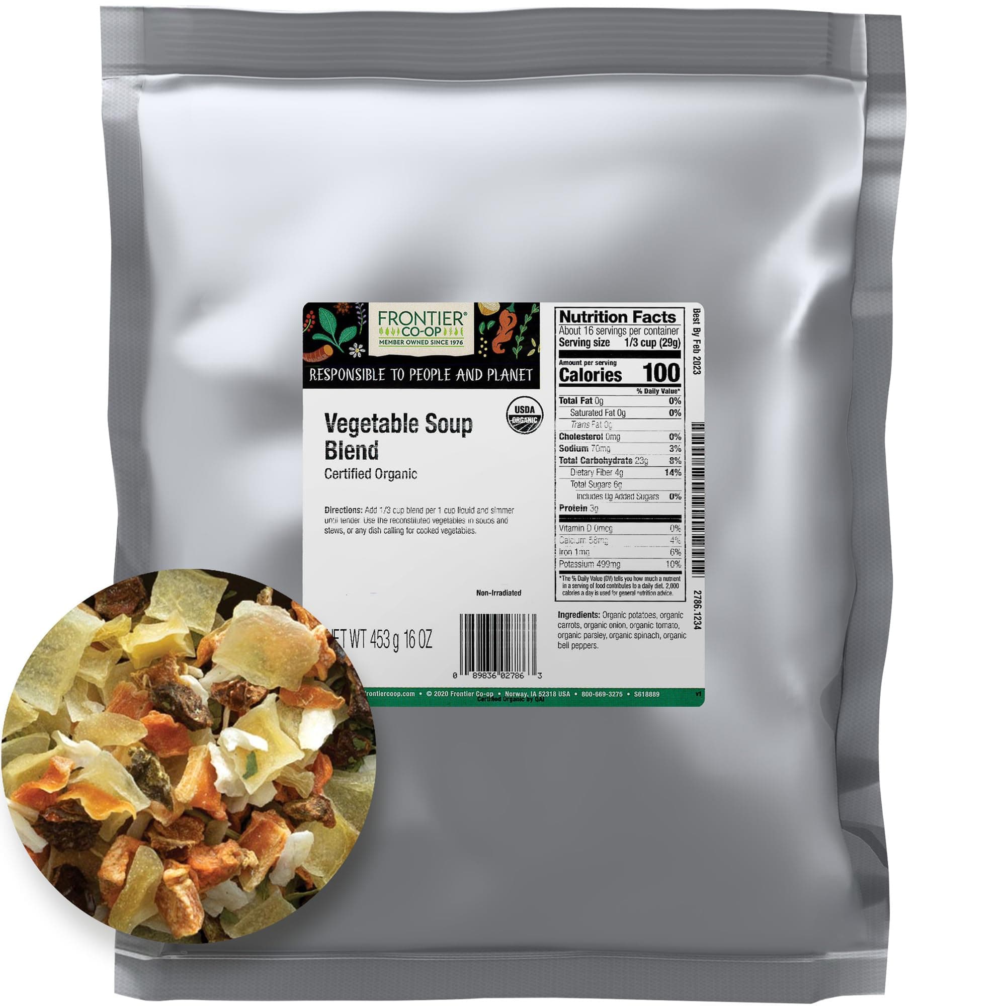 Frontier Co-op Organic Vegetable Soup Blend 1lb - Low Sodium Soup Mix, Dehydrated Veggies and Parsley - Dried for Ramen, Stew