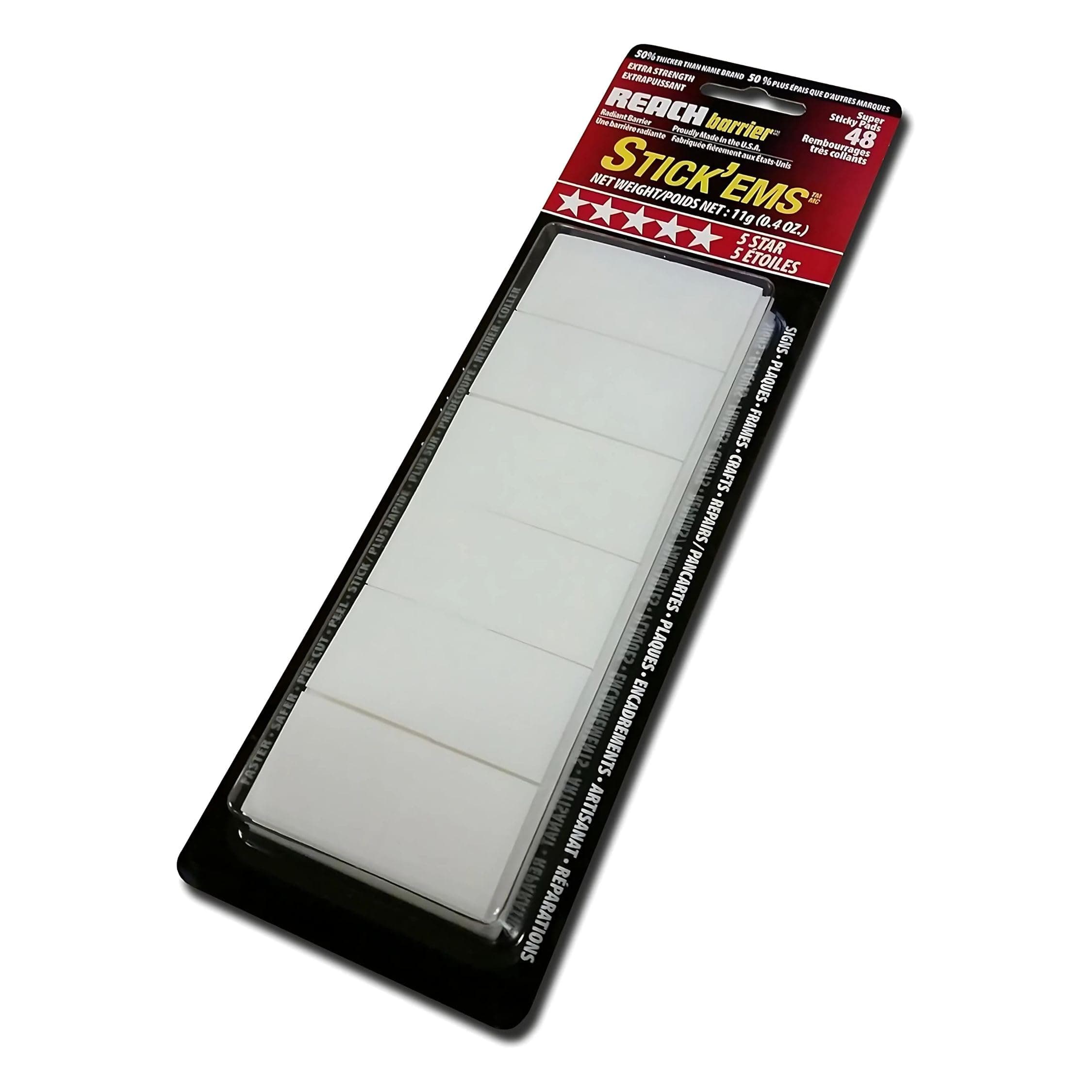 3443 Stick'ems Adhesive Tape Squares, White, Includes 48 Pre-Cut, 1-inch Squares, Damage-Free, Ready to Use