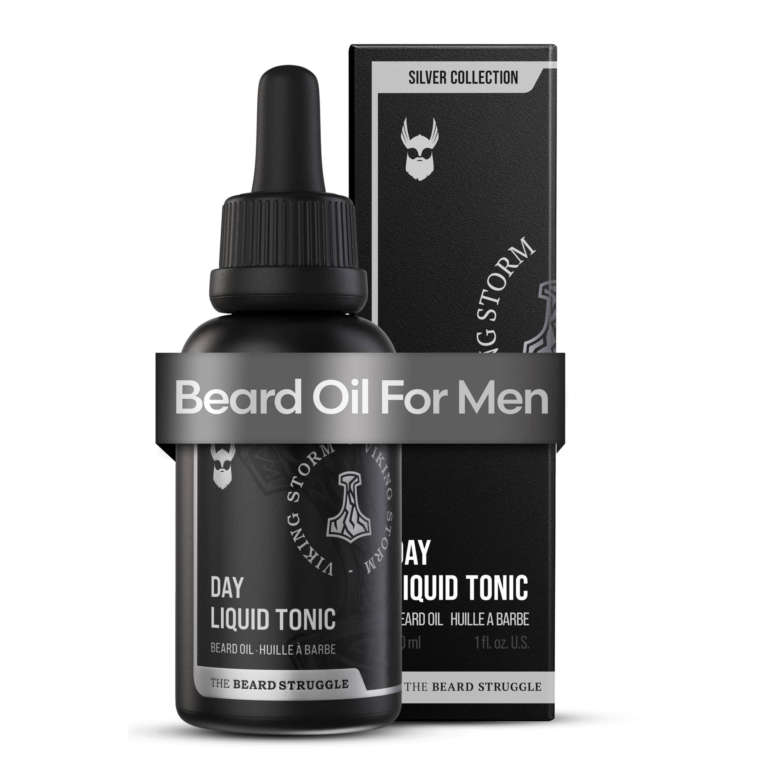 The Beard Struggle - Day Liquid Tonic Beard Oil - Silver Collection (Viking Storm) - Beard Oil for Men - Moisturize, Softens Hair, Reduces Itch - Day Time Beard Growth Oil (30 ml)