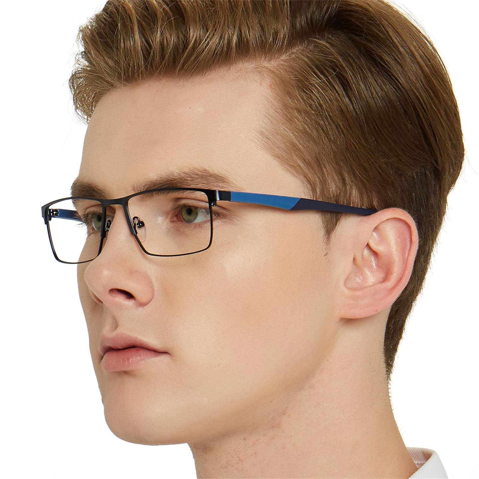 OCCI CHIARI Blue Light Filter Computer Glasses for Mens Rectangle Eyewear Clear Optical Eyeglasses Frame (Blue Black)