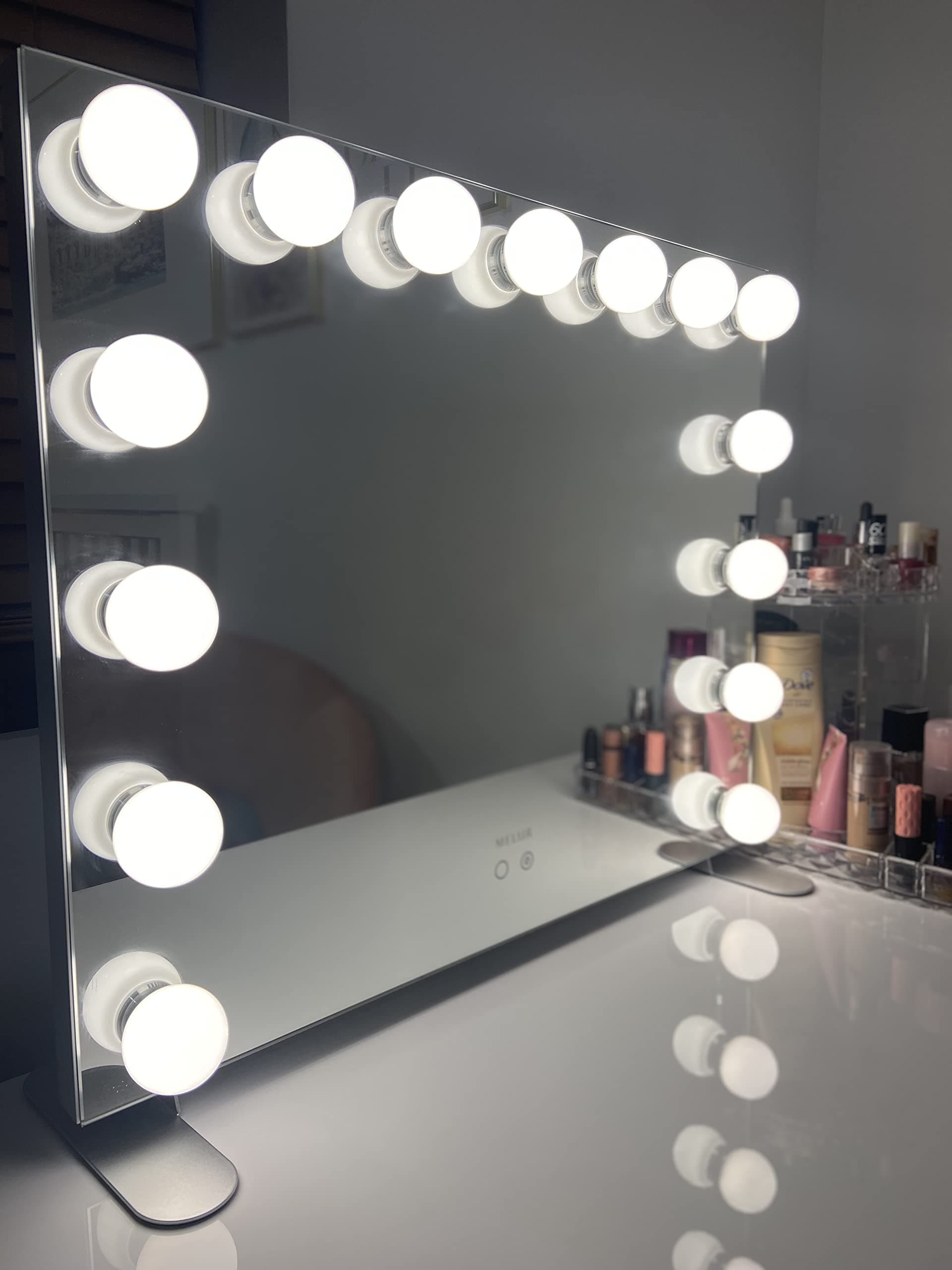 Melur Hollywood Makeup Mirror with LED Lights, Touch Control Large Cosmetic Vanity Mirrors with Dimmer LED Bulbs, Aluminum Frame Tabletop or Wall Mounted Vanity Mirrors (SILVER)