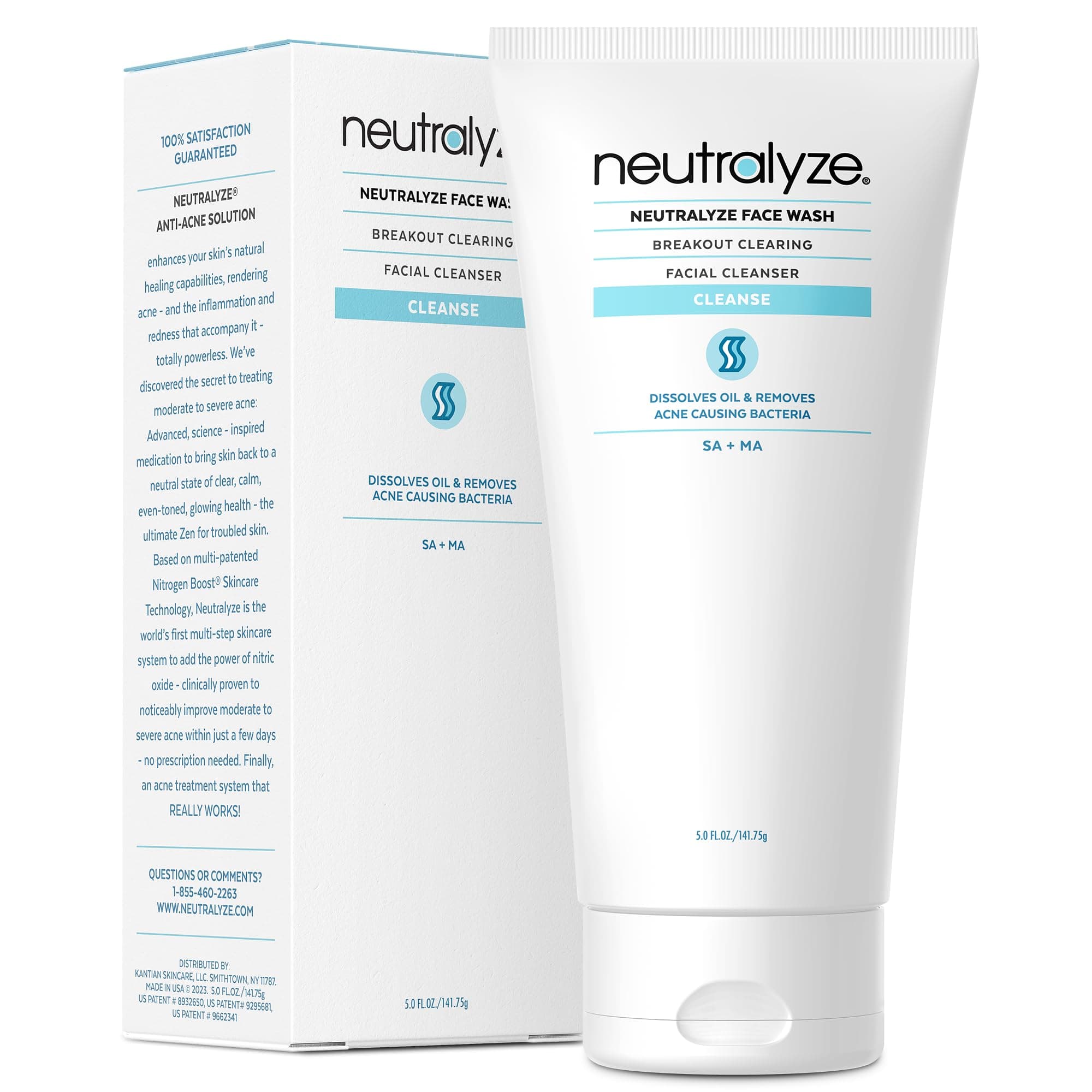 Neutralyze Moderate to Severe Acne Face Wash 2.0 - Maximum Strength 2% Mandelic Acid & 2% Salicylic Acid Facial Cleanser for Acne Prone Skin - Suitable for All Skin Types, Teens & Adults (5 FL OZ)