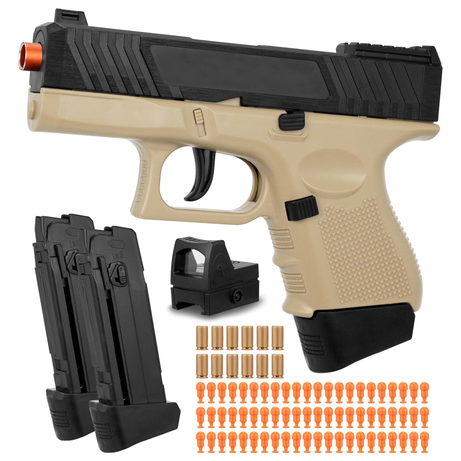 Soft Bullet Gun with Ejecting Shells, Realistic Toy Pistol for Boys, Tactical Toy Pistol with Scope, Birthday Gifts for Boys Girls Age 8+ (Sand)