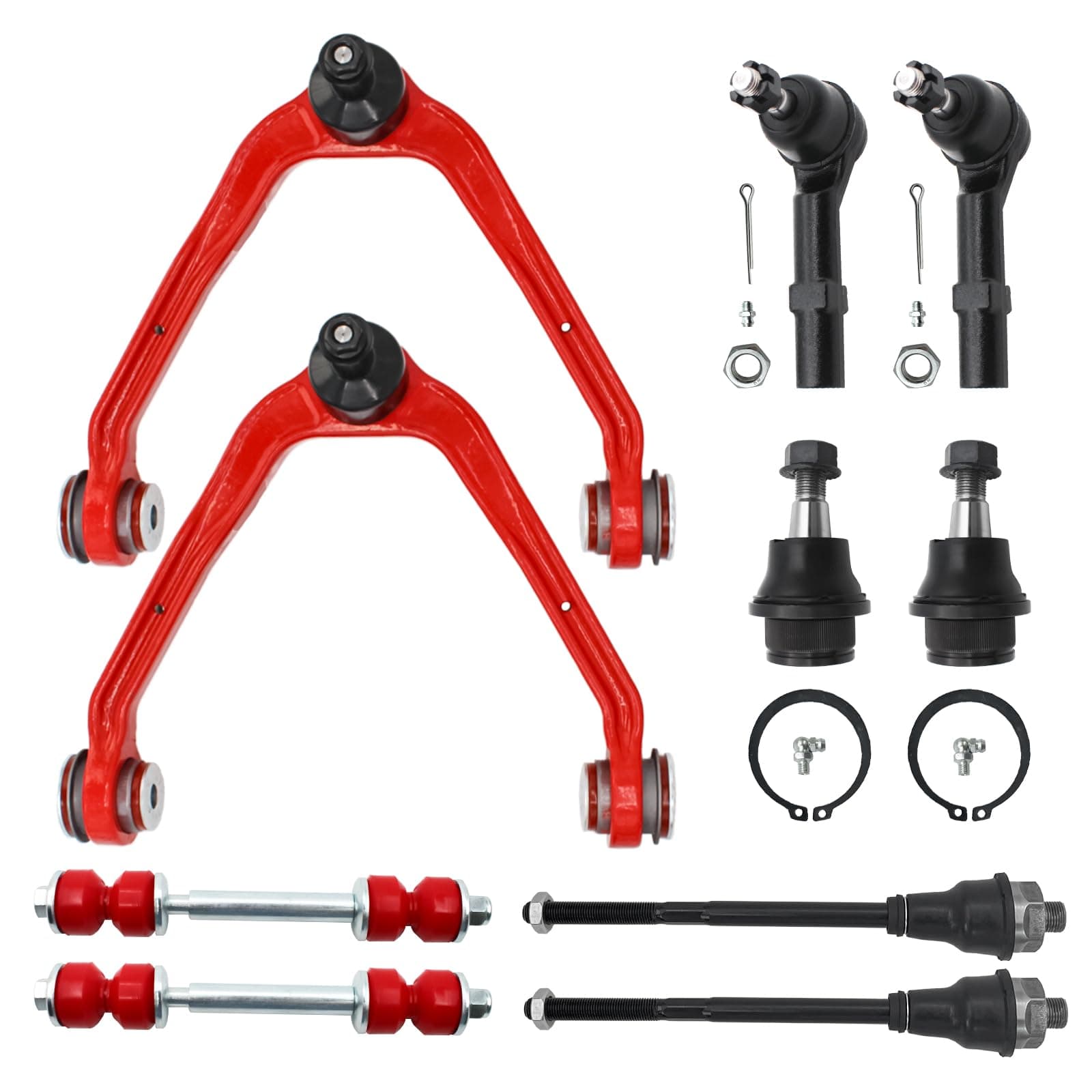 AWD 4WD Front End 10pc Suspension Kit for 99-06 Chevy Silverado GMC Sierra 1500 Tahoe Avalanche Suburban 1500, Yukon, 4 Tie Rods, 2 Sway Bars, 2 Control Arms w/Ball Joints