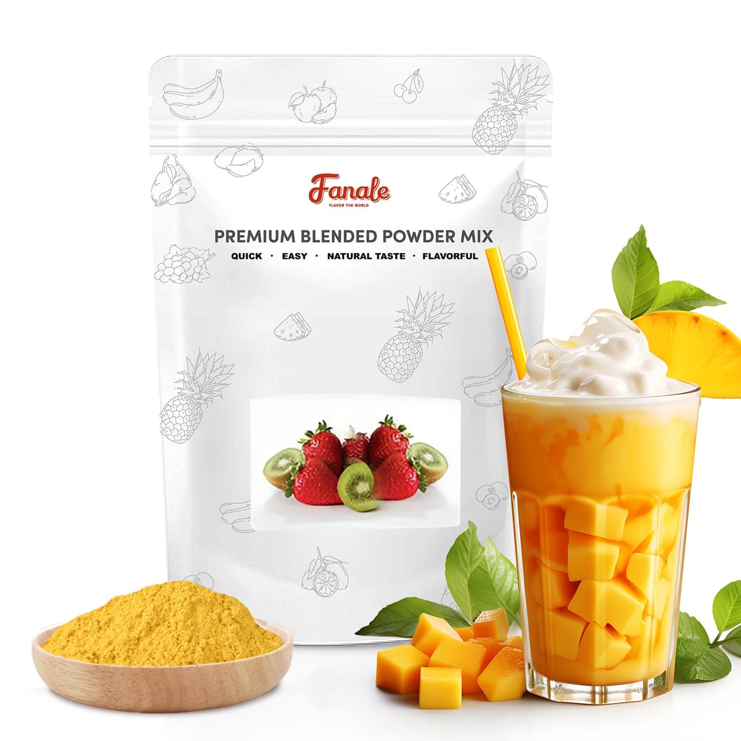 Fanale Premium Mango Bubble Tea Flavoring Powder | Perfect for Baking, Smoothies, Desserts and Drinks | Instant Flavoring Powder for Boba Milk Tea - 2.2 Pounds (Pack of 20).