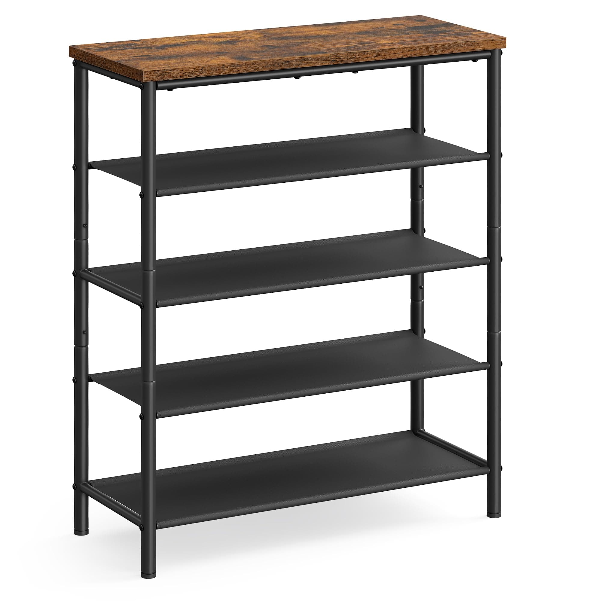 VASAGLE Shoe Rack, 5-Tier Shoe Storage Organizer for Entryway and Closet, Holds 12-16 Pairs of Shoes, 4 Fabric Shelves, Steel Frame, Industrial, Rustic Brown and Black ULBS036B01