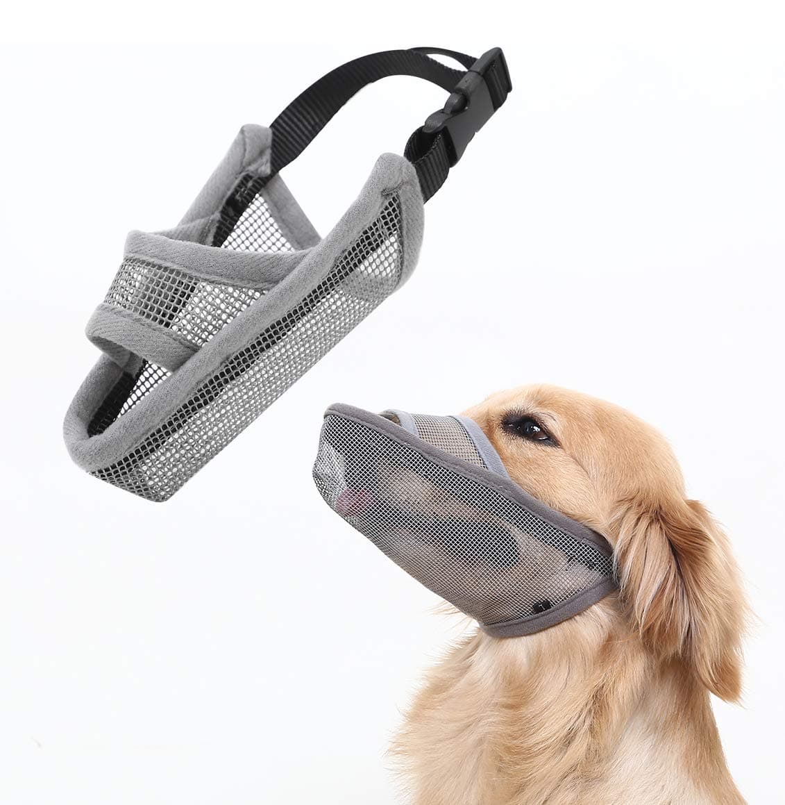 Crazy Felix Nylon Dog Muzzle for Small Medium Large Dogs Poodle Labrador Golden Retriever Doberman, Air Mesh Breathable and Drinkable Pet Mouth Guard for Anti-Biting Chewing Scavenging(L, Grey)