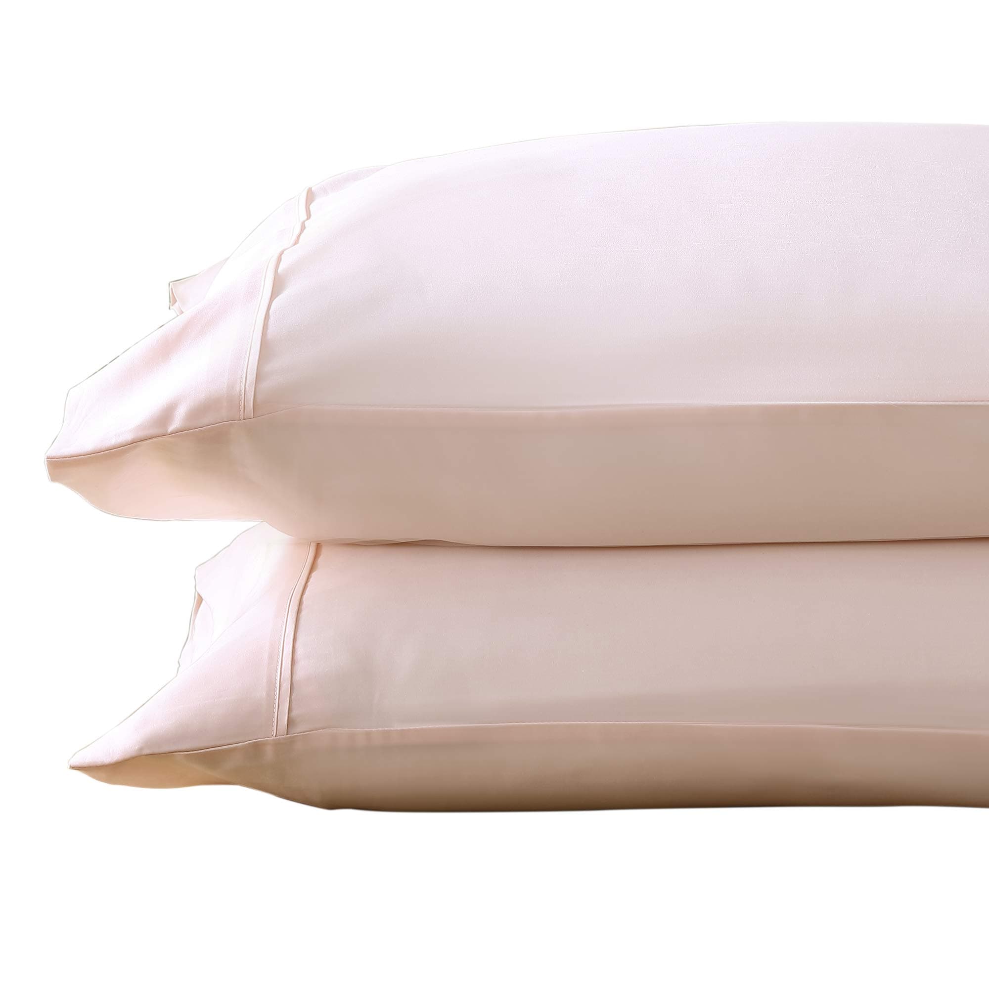 Brielle Home Tencel Lyocell Sateen Pillowcase Set – 300 Thread Count Easy Care Luxury Feel Pillow Case Set, Blush, Standard
