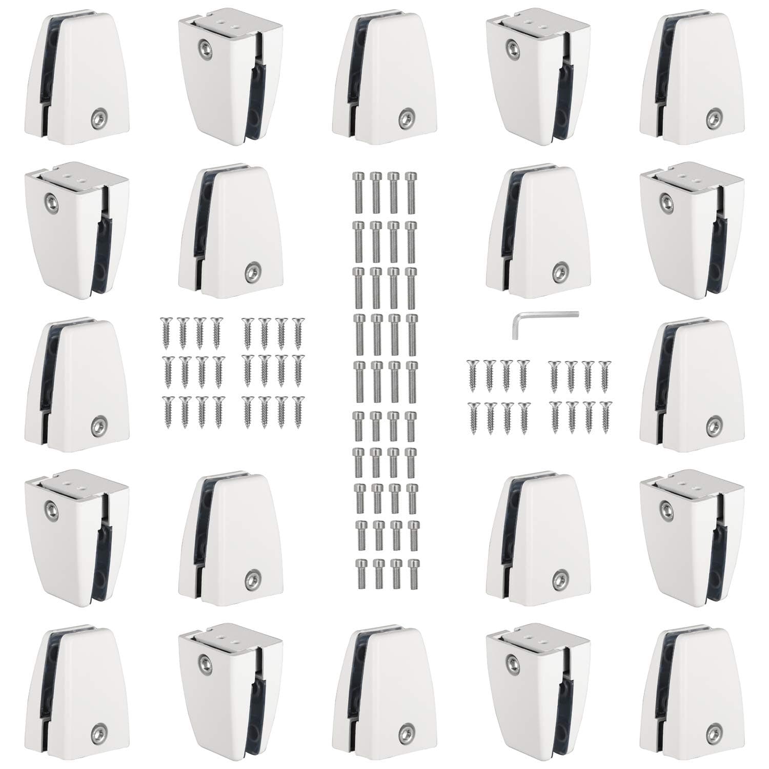 20 PCS Office Desk Partition Support Bracket,Desk Divider Clamp Brackets Shelf Clip Clamp Holder Screen Clip Holders,Desk Privacy Screen Clips Clamps Sneeze Guard Bracket Support 0-1/2" Panel (White)