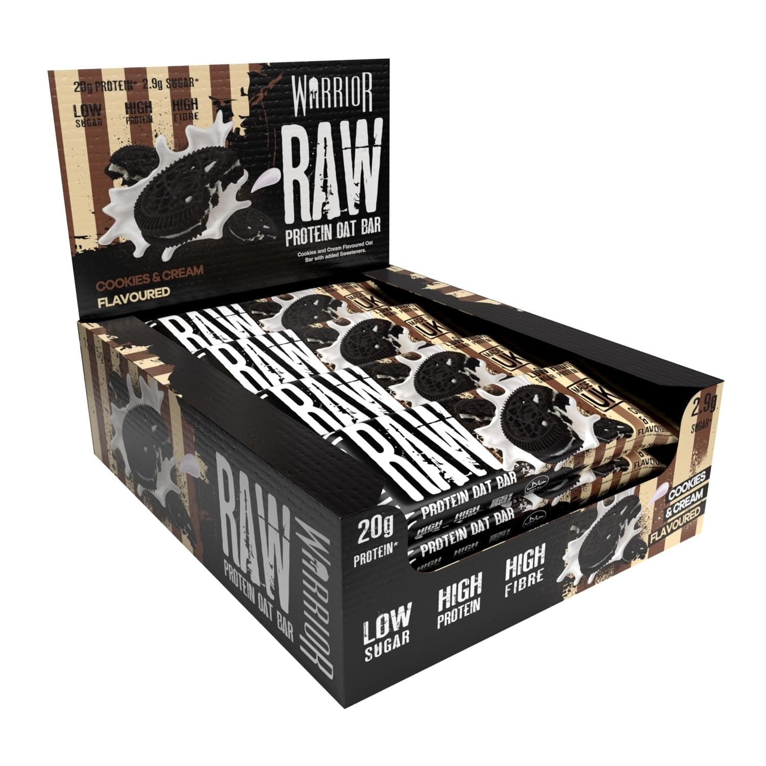Raw FlapJack HIGH Protein Bars (21g Protein Each) Low Sugar Chewy Granola Bars 12 X 75 Cookies & Cream