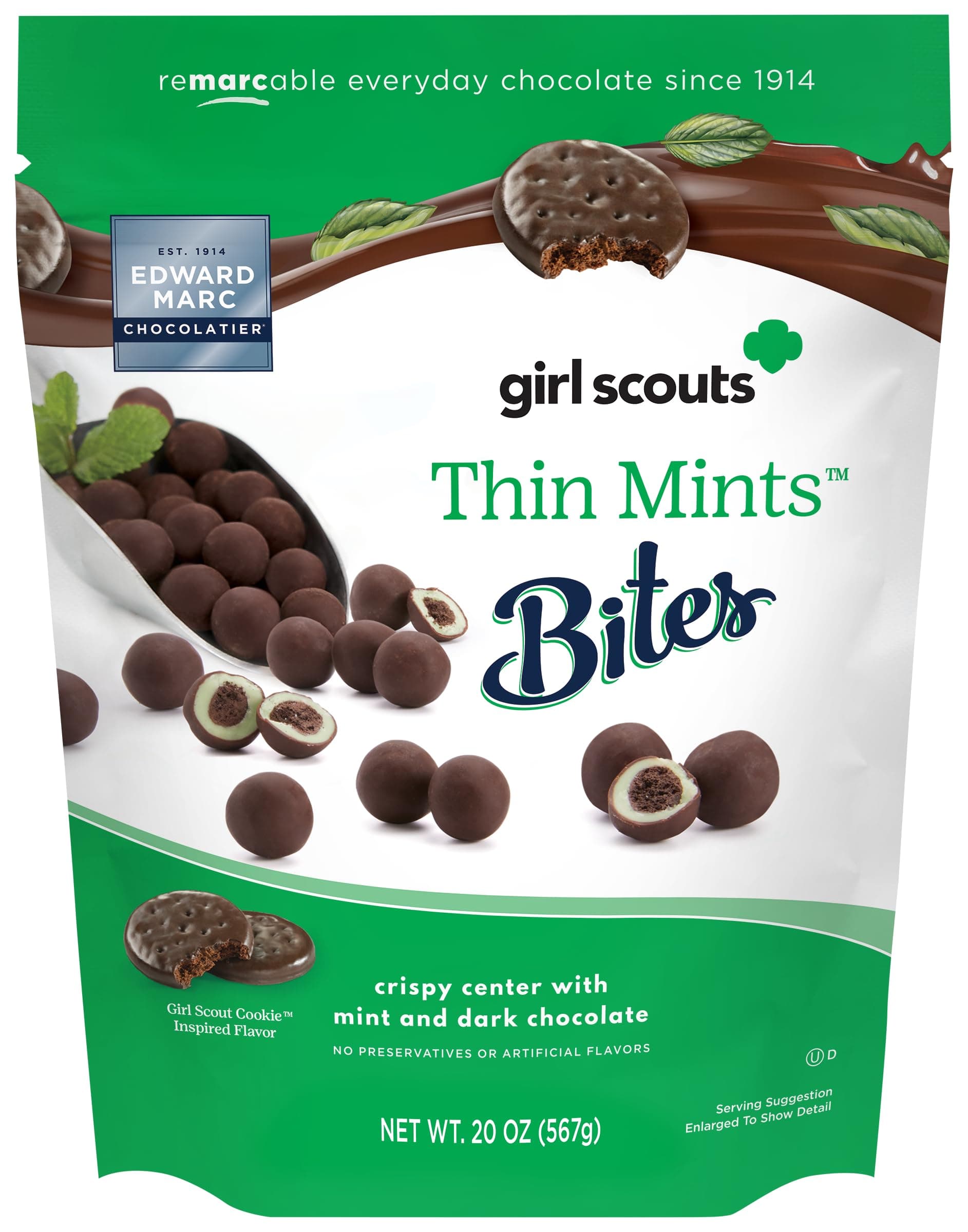 Edward Marc Thin Mint Bites, 20 Oz – Girl Scouts-Inspired Chocolate Cookie Giftable Gourmet Snacks, Dessert Bites