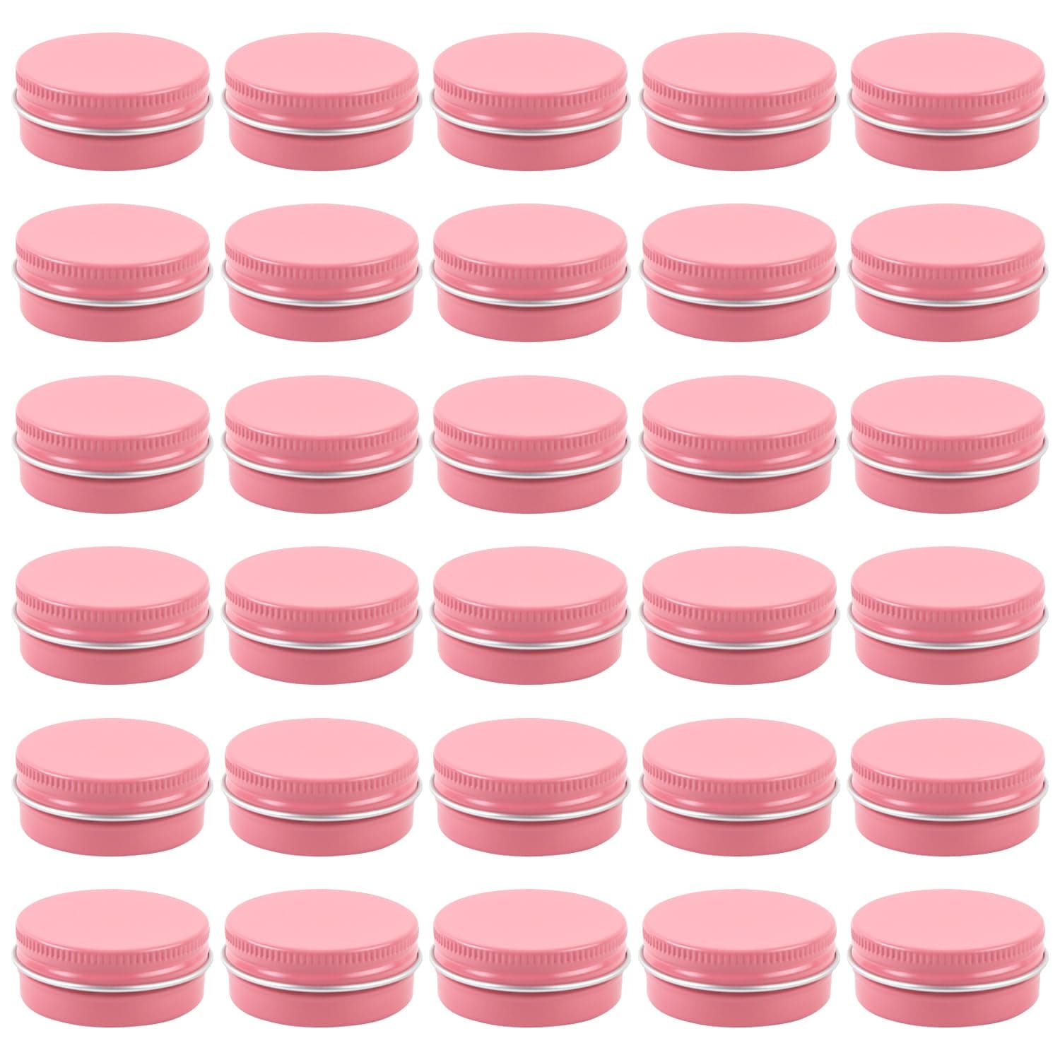 30 Pcs 0.5 oz Aluminum Tin Cans Round Empty Lip Balm Containers with Screw Lid Pink