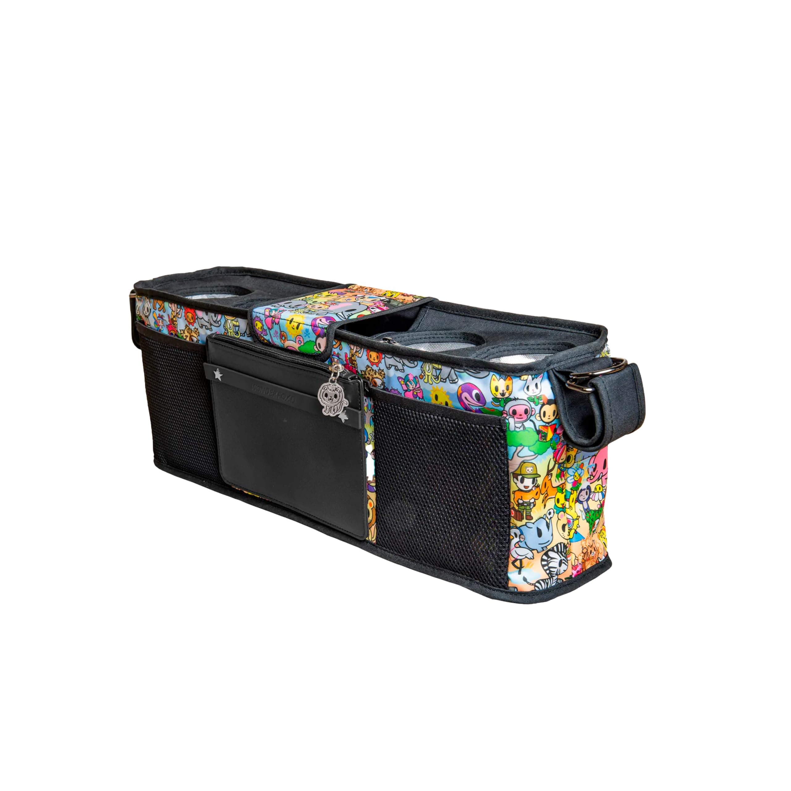 WONDERFOLD Universal Parent Console Stroller Organizer with Insulated Cup Holders, Hook & Loop Closure Handle Attachment, 2 Storage Pockets, Removable Shoulder Strap for Easy Transport