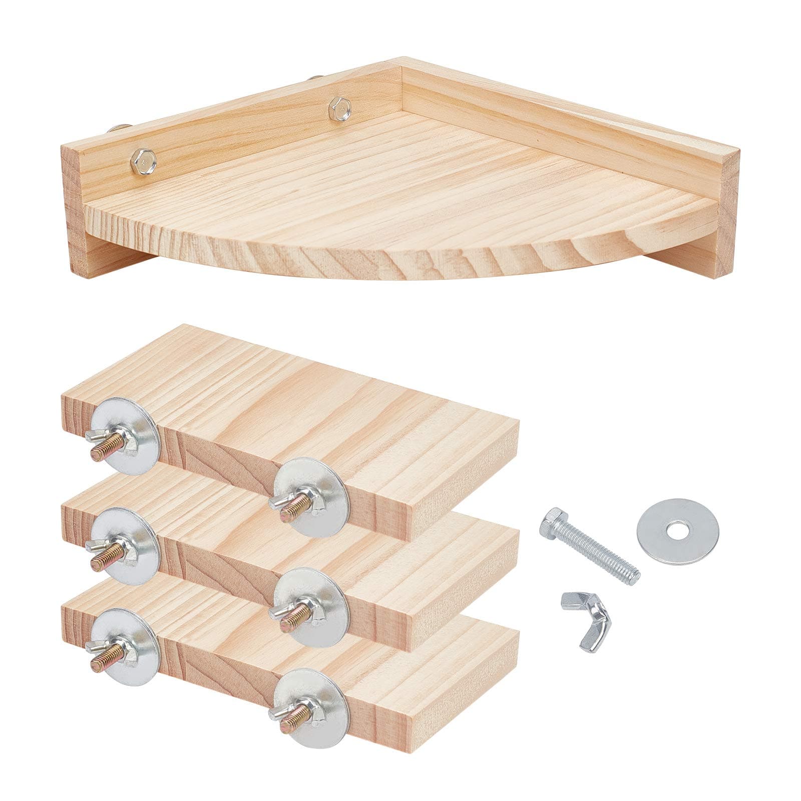 AHANDMAKER 4 Pcs 2 Sizes Wood Pet Cage Platform, Pet Perch Platform Stand, Wood Perch for Small Animals Parrot Gerbil Rat Mouse Chinchilla Hamster Cage Accessories Exercise Toys