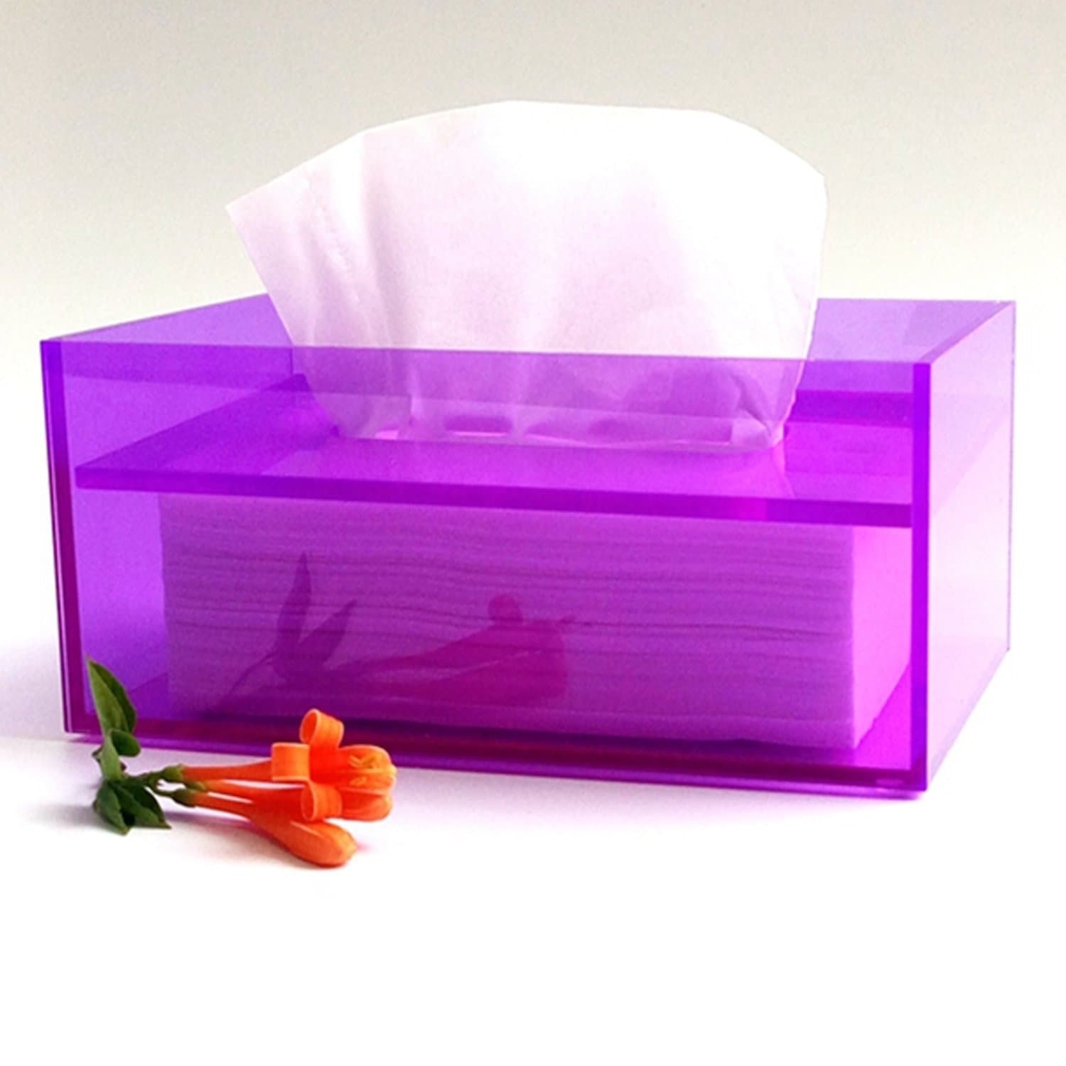 Mruiks Clear Acrylic Transparent Paper Tissue Box Holder Rectangular Storage Case Cover AT002-1 (Purple)