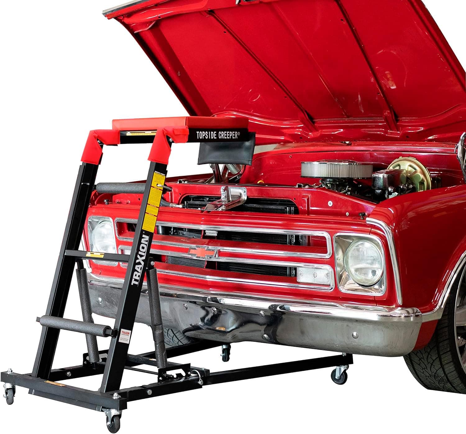 Traxion 3-100 Foldable Topside Automotive Engine Creeper, Red & Black