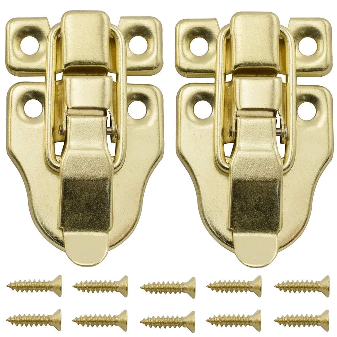 SDTC Tech 2-Pack Antique Duckbilled Toggle Latch Wooden Box Spring Loaded Hasp Latch Catch with Screws for Jewelry Box Cabinet Toolbox Trunks (Gold)