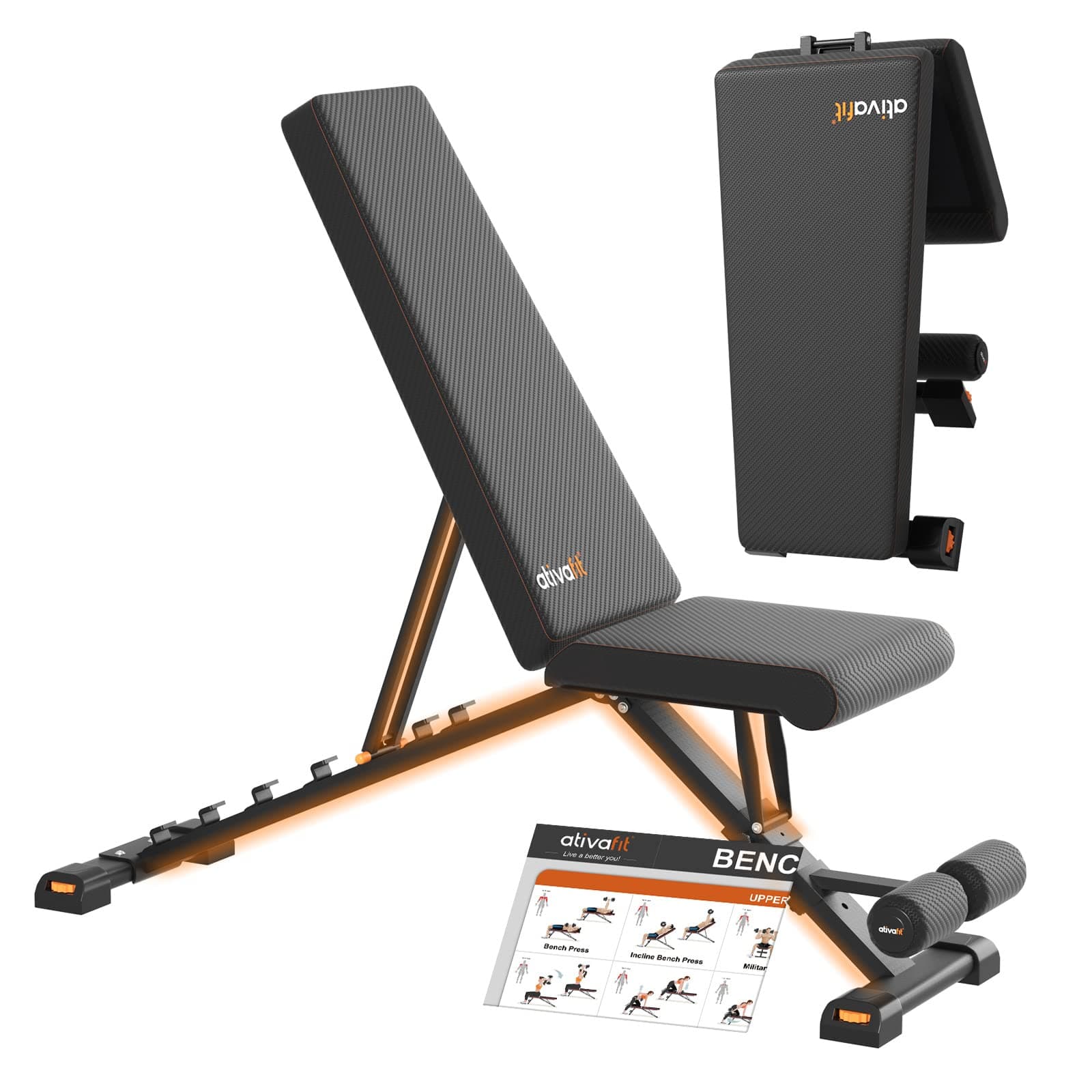 Ativafit Weight Bench Folding Strength Training Bench for Full Body Workout Incline Bench with Quick Folding& Fast Adjustment Decline Home Gym