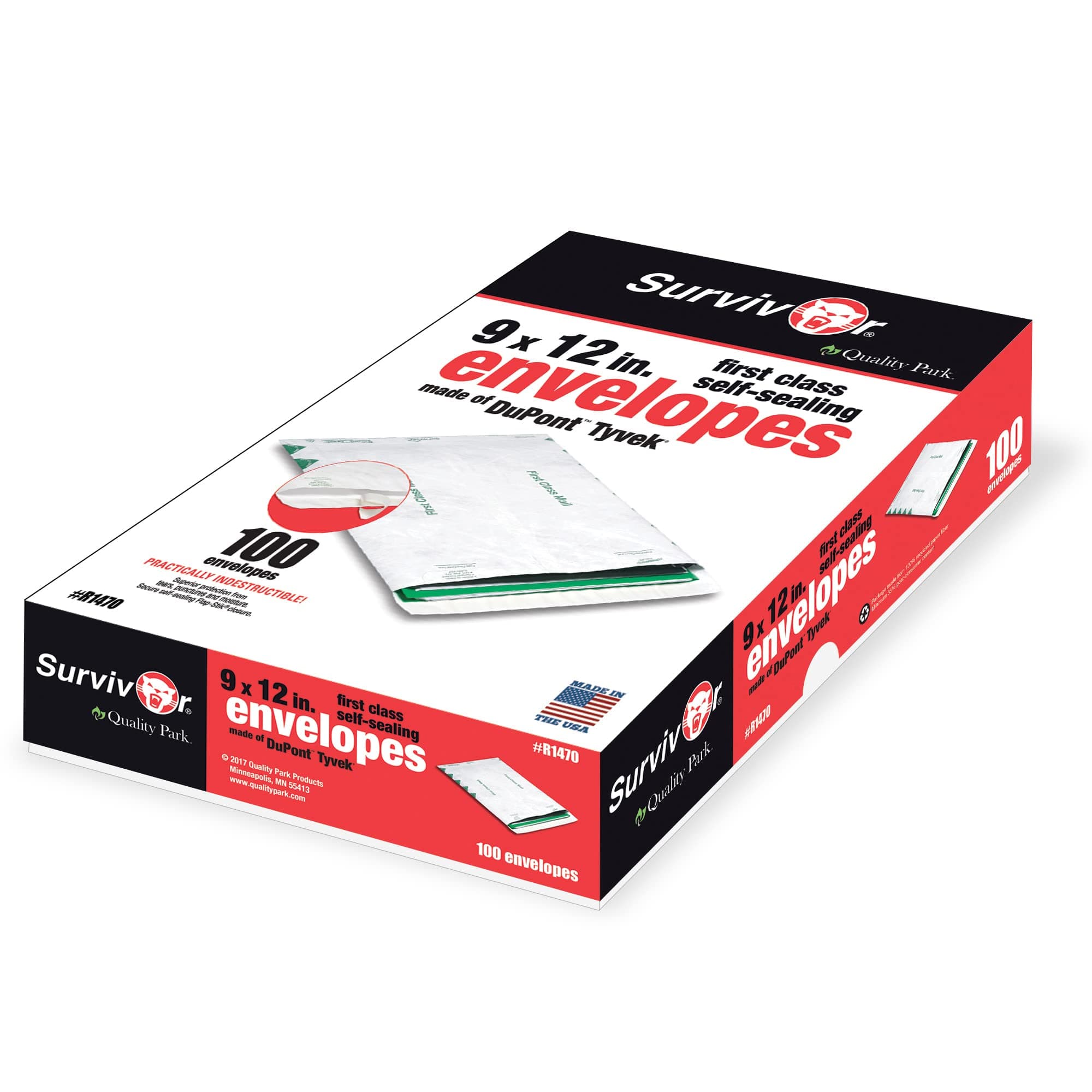 Survivor R1470 Tyvek USPS First Class Mailer, 9 x 12, White (Box of 100)