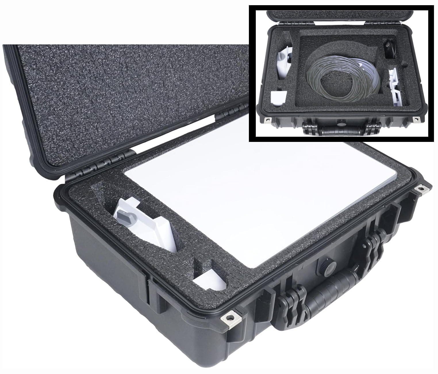 Waterproof Hard Case fits Starlink Mini Dish Kit -Precision Cut Foam For Starlink Mini, Kickstand, Pipe Adapter, Power Supply, Cables, Ethernet Cable & More in Dual Level Closed-Cell Durable Foam